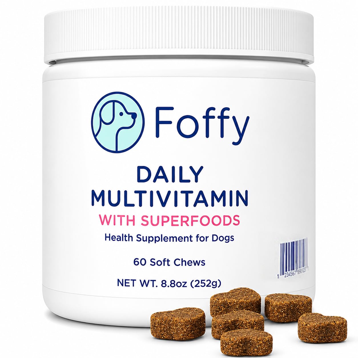 Foffy Daily Hip & Joint Multivitamin Soft Chew for Dogs with Superfoods, Probiotics, Plant-Based Omegas, kollaGen II-xs - Calms 