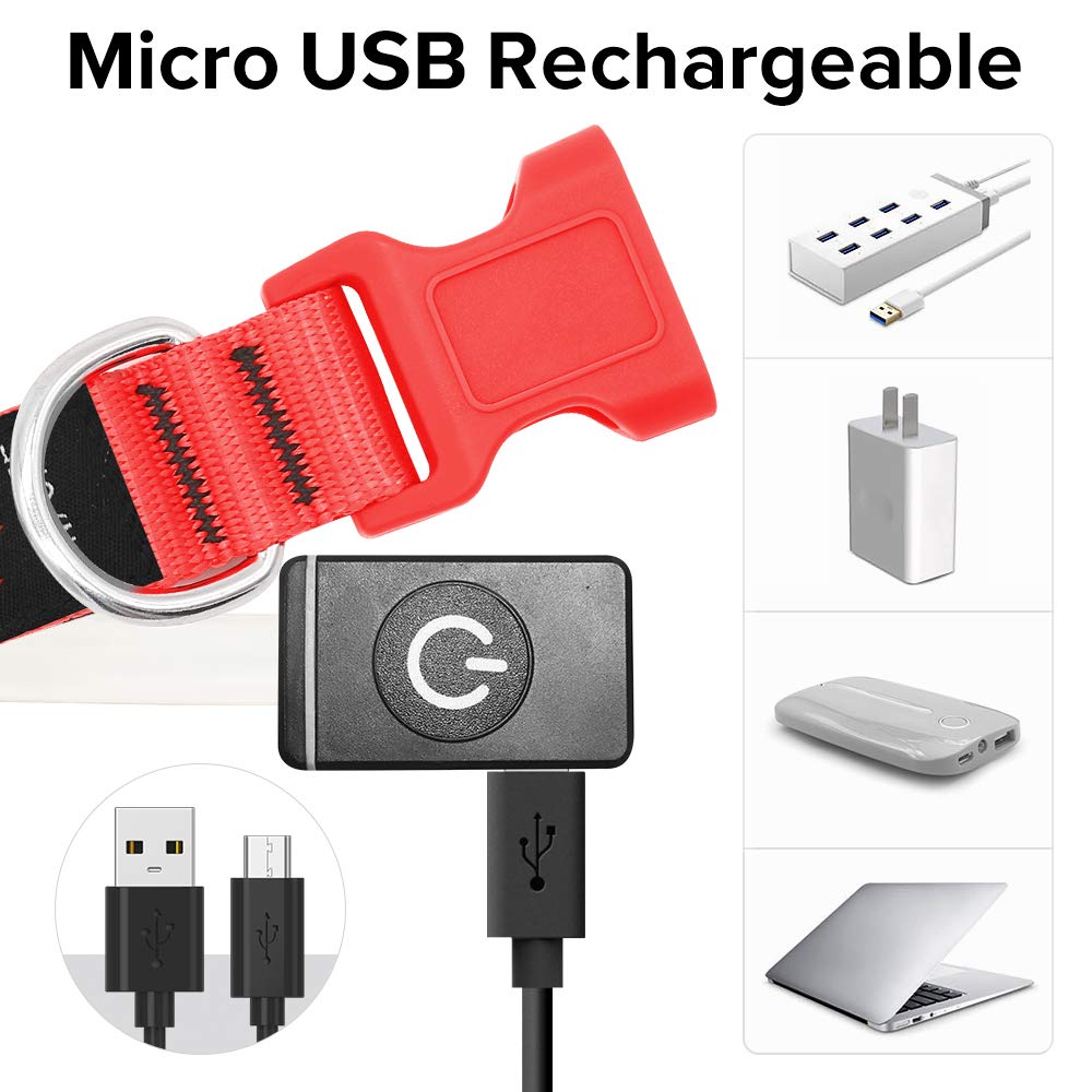 Flashseen Led Dog Collar, Usb Rechargeable Light Up Dog Collar Lights, Adjustable Comfortable Soft Mesh Safety Dog Collar For Small, Medium, Large Dogs(Large, Ruby Red)