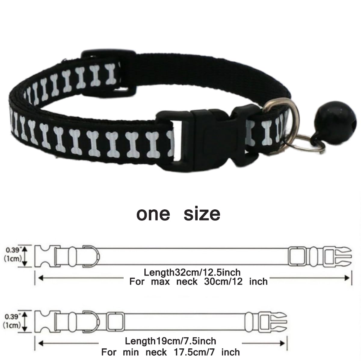 Black Xs Dog Collar With Bell, 2-Pack Basic & Bone Cat Collars With Bells Puppy Collar Boy For Xxs Xs Small Tiny Pet Dogs Female