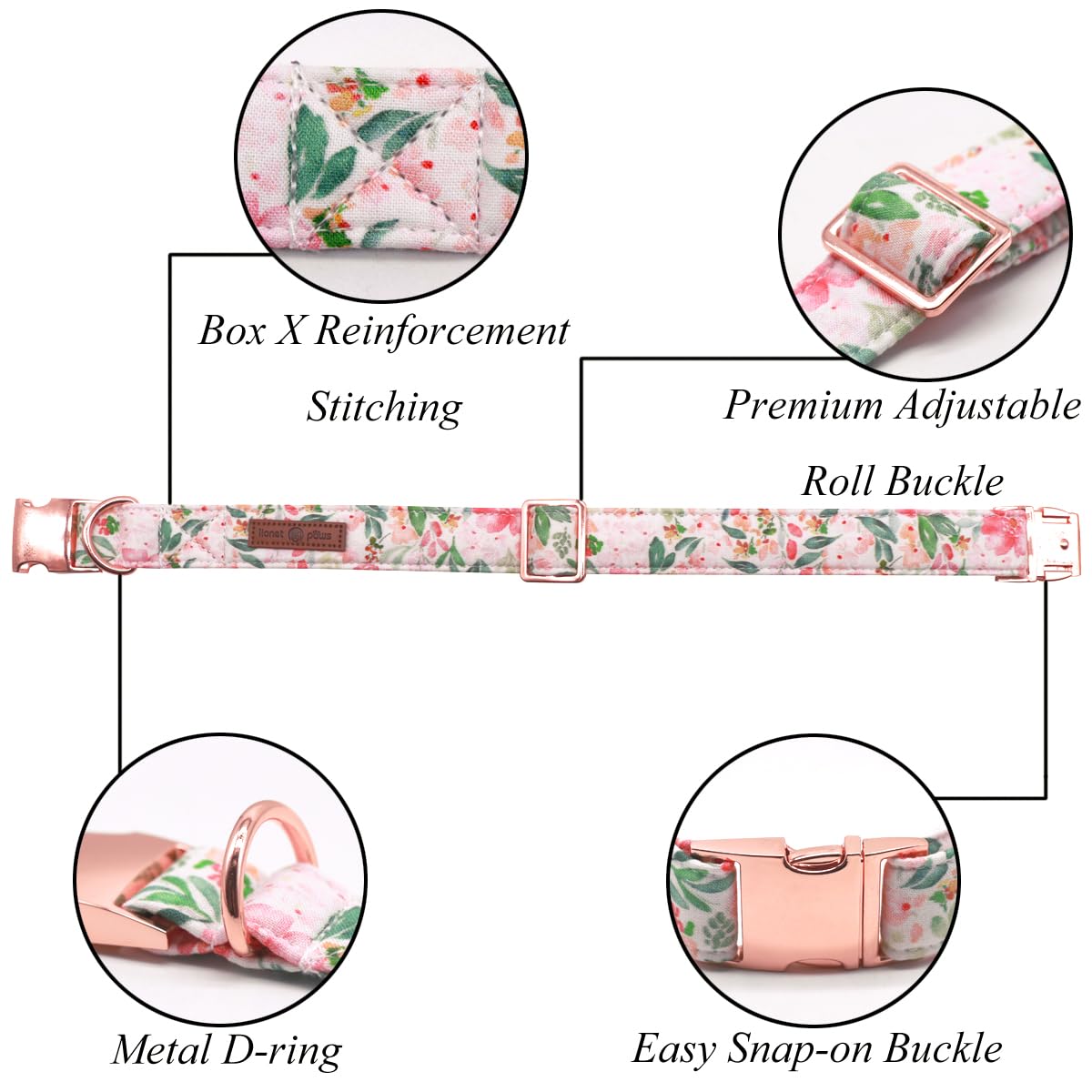 Lionet Paws Dog Collar, Comfortable Adjustable Cute Collar With Metal Buckle For Male Female Dogs, Pink Flower, Medium, Neck 13.