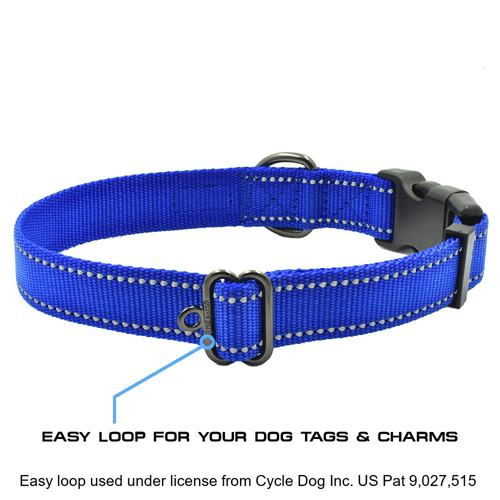 Max and Neo NEO Nylon Reflective Dog Collar - Small Teal - Metal Buckle, Rescue Donation Program