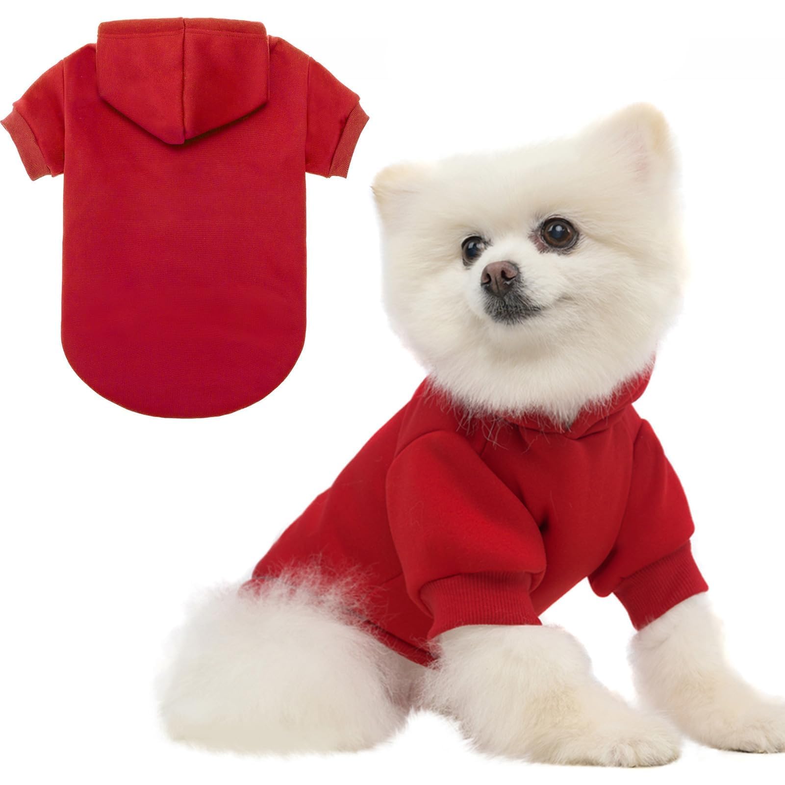 BINGPET Dog Hoodie, Fleece Lined Fall Cold Winter Soft Warm Puppy Sweatshirt with Leash Hole, Dog Sweaters Outfit,Pullover Happy