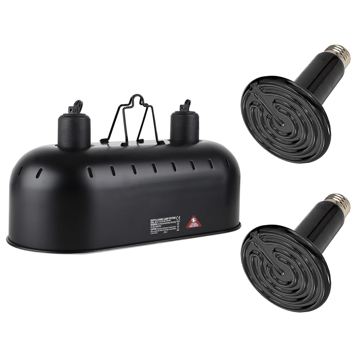 Dxophiex 15 Inch Dual Reptile Light Fixture, Max 150W Reptile Heat Lamp Fixture With 2Pcs 150W Ceramic Heat Emitter, Double Dome