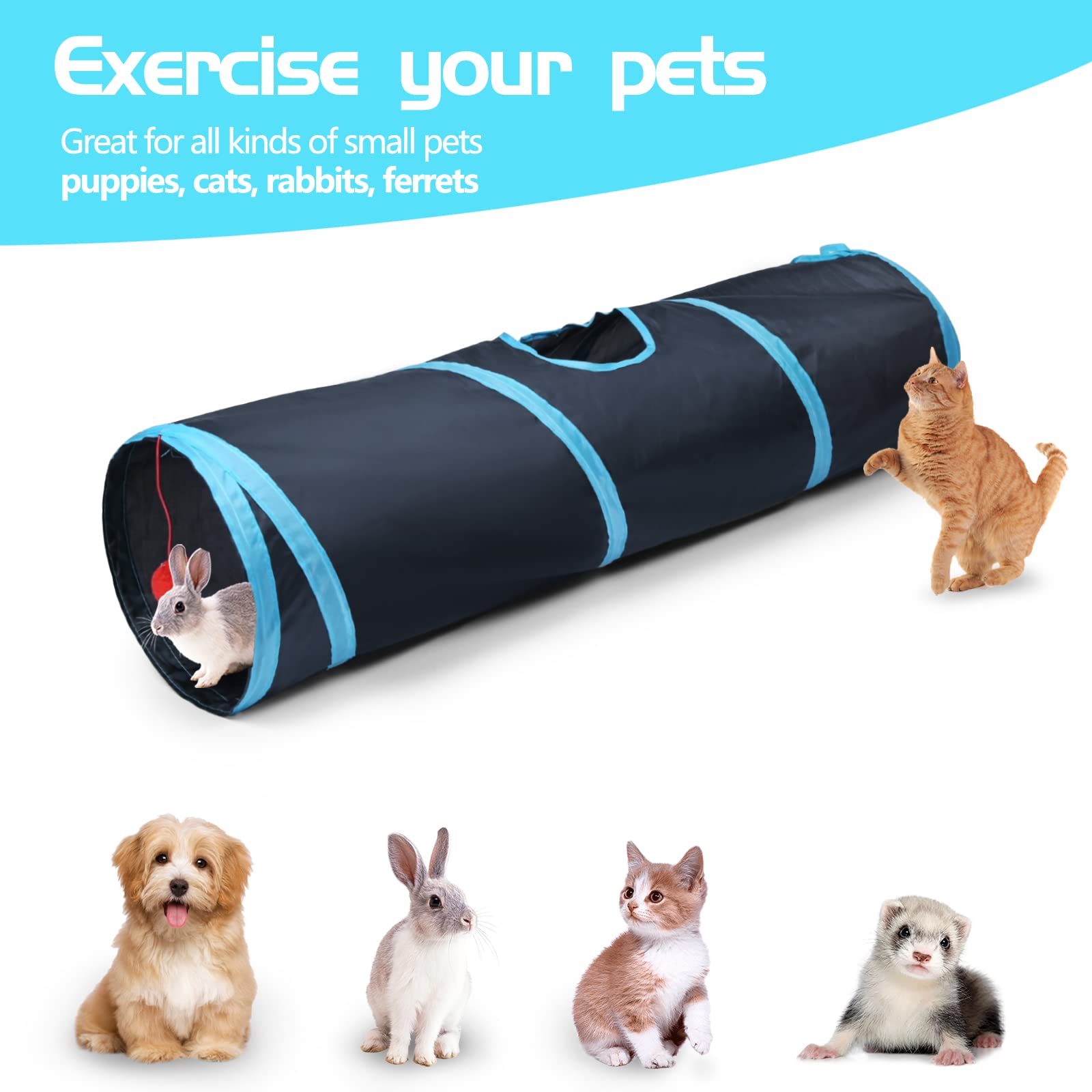 Sheldamy Cat Tunnel, 2-Way Collapsible Play Tunnel, Interactive Toy Maze For Small Animals, Suitable For Kittens, Puppies, Rabbi