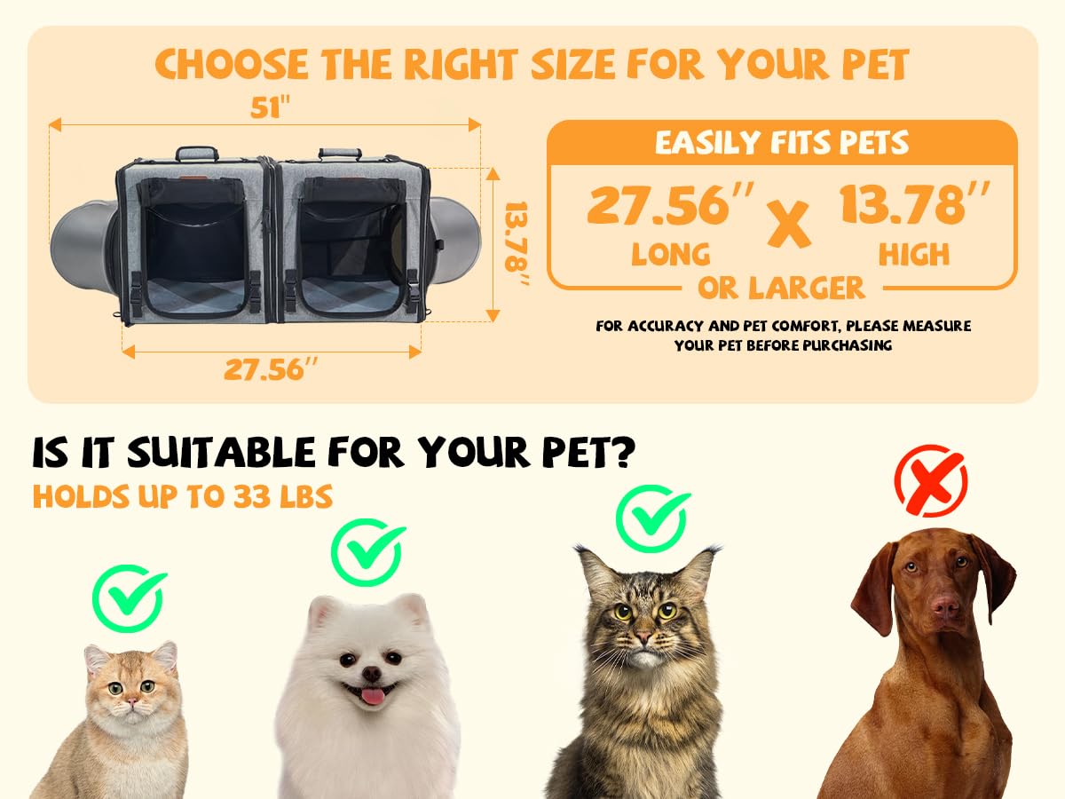 Cat Travel Carrier With Litter Box 2-In-1 Portable Double Cat Carriers For 2 Cats And Pet Shelter Ideal For Multiple Cats Soft F