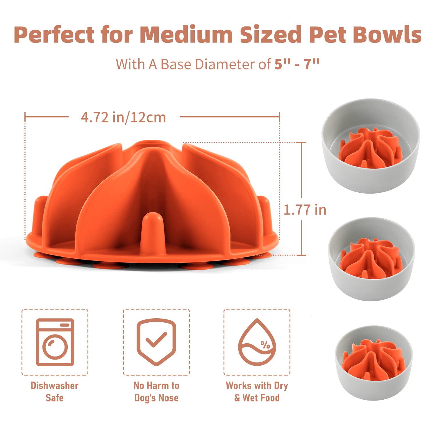 Jaoul Slow Feeder Dog Bowls Insert, Puzzle Slow Feeder With Octopus Suction Cups For Small Medium Large Size Dog Bowls (Medium(4