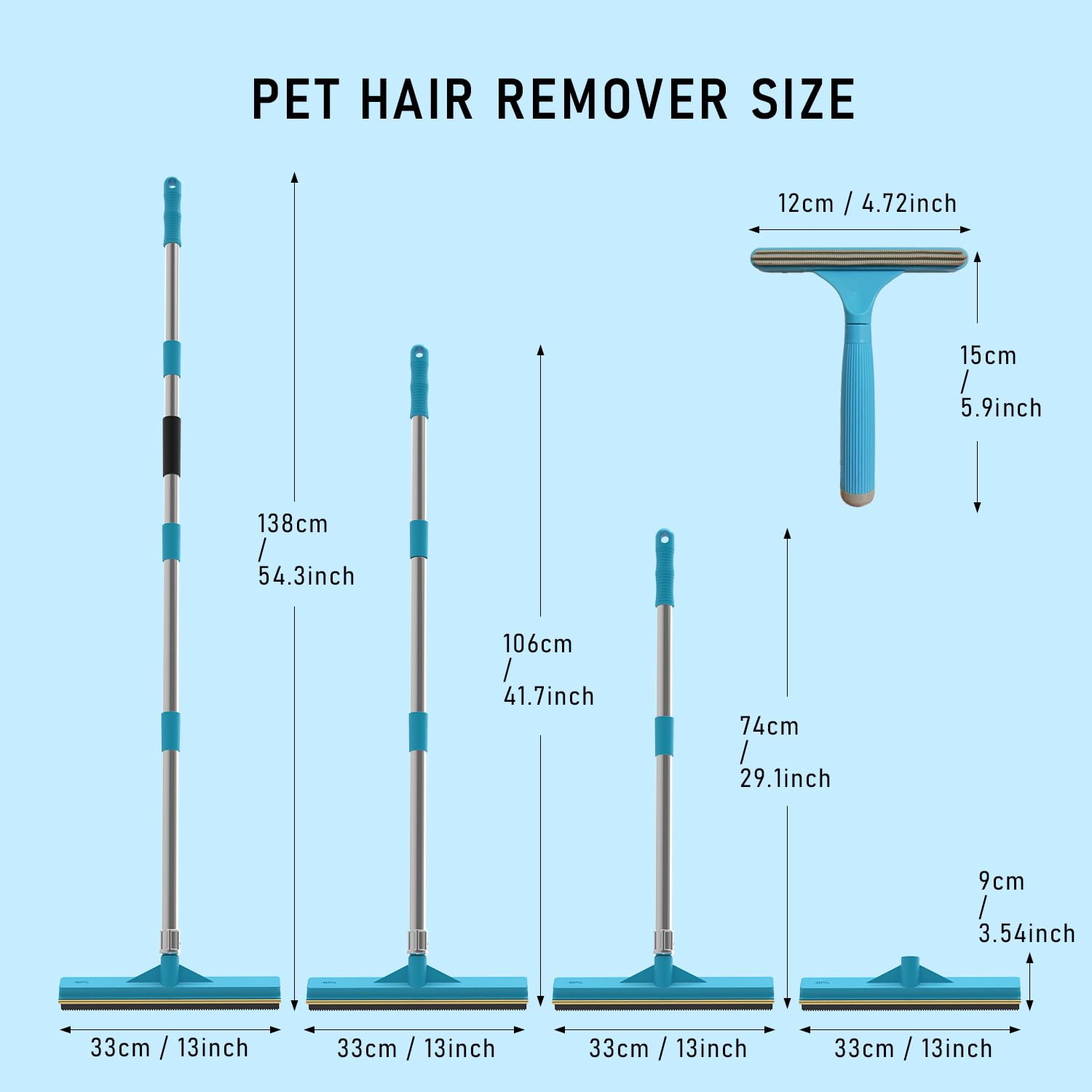 Yuloosi Carpet Rake For Pet Hair Removal, Updated Reusable Pet Hair Remover With 56    Adjustable Long Handle, 2 In 1 Rubber Bro