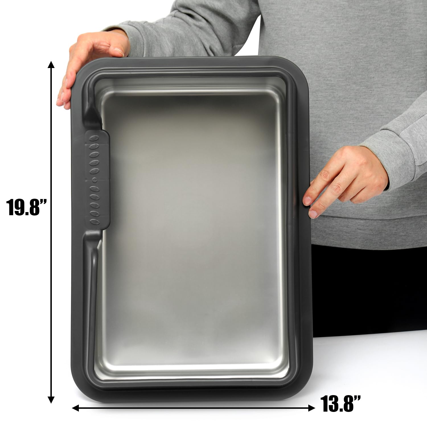 Kichwit Stainless Steel Cat Litter Box With High Sides Easy To Clean, Smooth Surface, Rust Resistant, 19.8'' X 13.8'' X 10'' (Wi