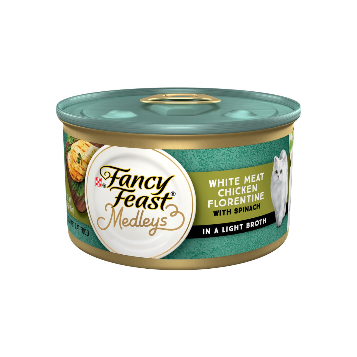 Fancy Feast Purina Gravy Wet Cat Food, Medleys White Meat Chicken Florentine With Garden Greens - 3 Oz. Can (Pack Of 24)