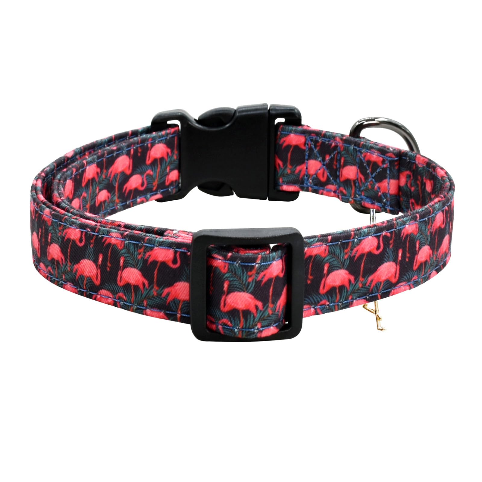 Flamingoes Patterns Dog Collar With Pendant, Durable And Soft Cotton Dog Collars For Small Large Female And Male Dogs Pets(Flami
