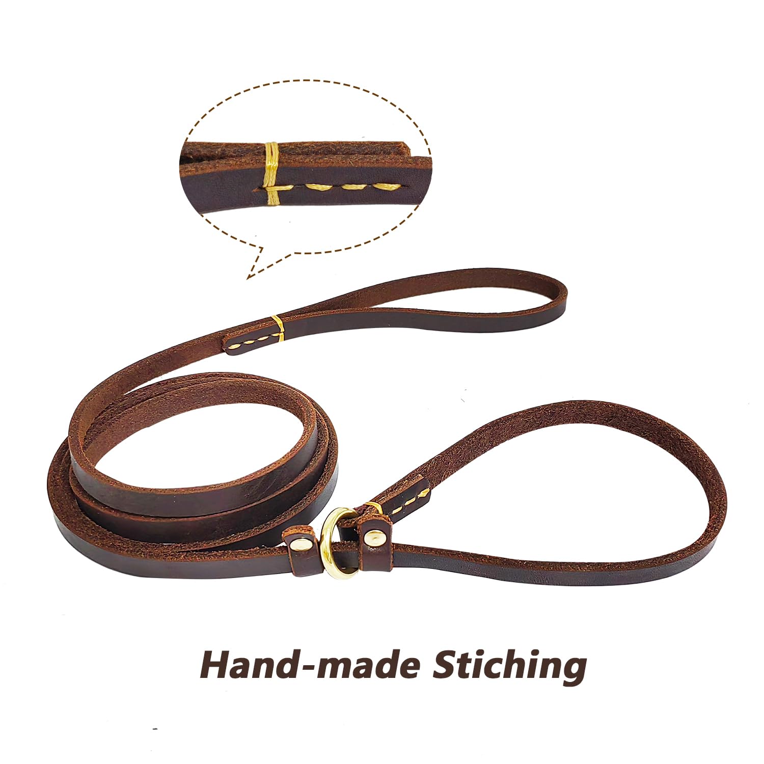 Lwbmg 5.6Ft Leather Dog Leash, Real Leather Slip Lead For Medium Large Dogs, Adjustable Heavy Duty Pet Training Leash Brown