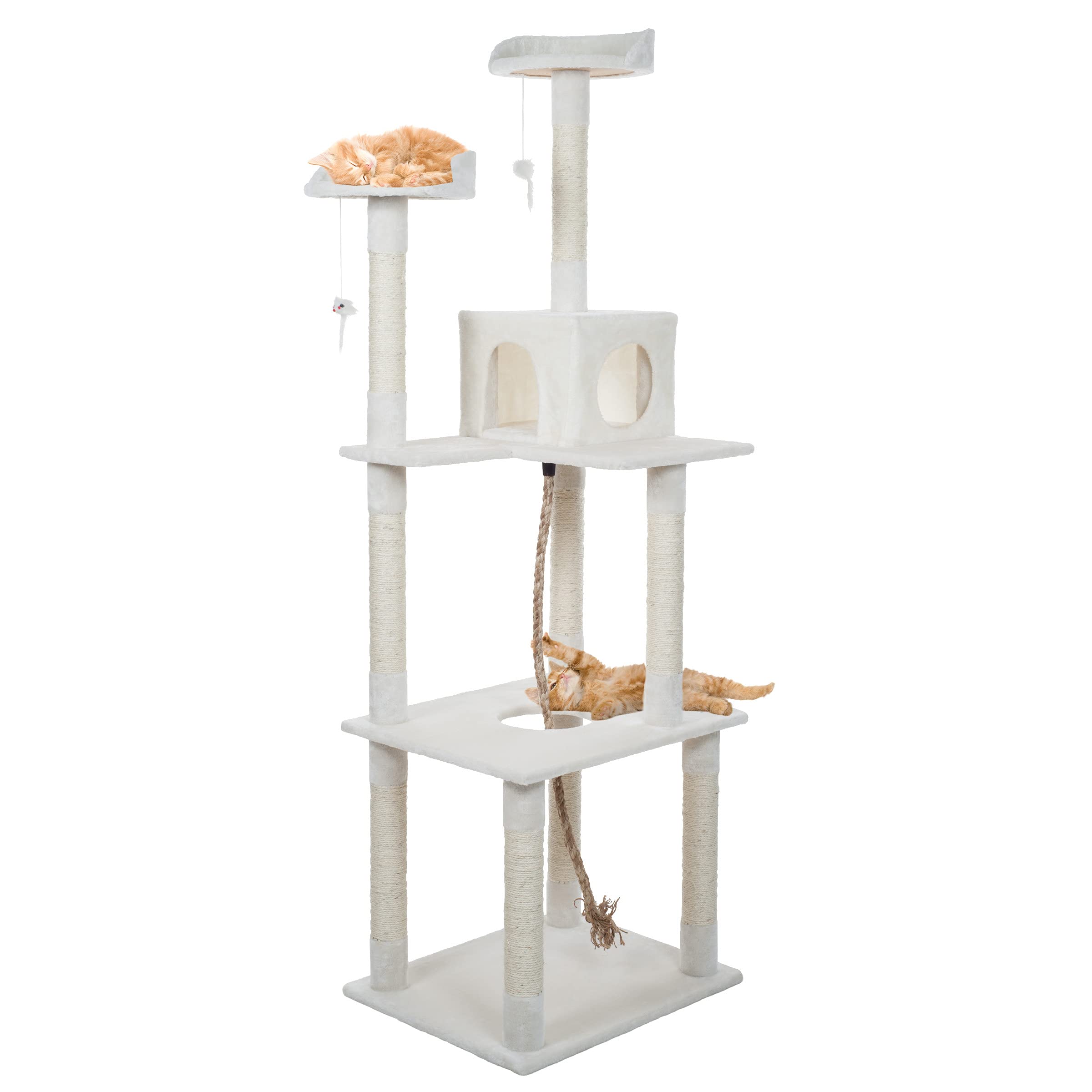 Cat Tree - 6-Foot Cat Tower For Indoor Cats With Napping Perches, Kitty Condo, 9 Cat Scratching Posts, 2 Hanging Toys, And Rope 