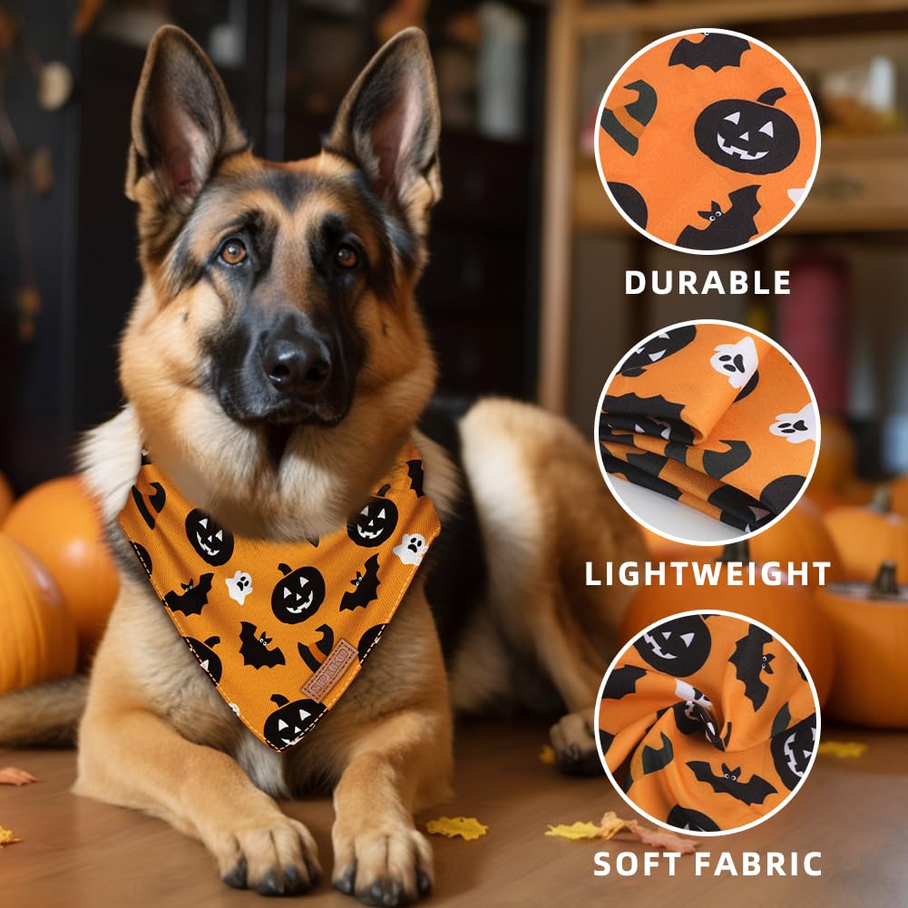 Halloween Dog Bandanas 2 Pack Washable Soft Cotton Halloween Pumpkin And Spider Bibs Scarf Multiple Sizes Offered Premium Durable Fabric Adjustable Fit