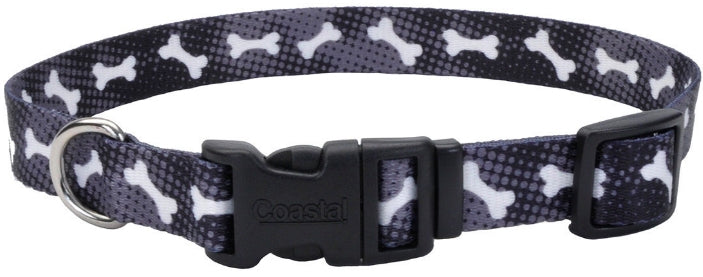 Coastal Pet Styles Nylon Adjustable Dog Collar Black Bones 1'' W X 18-26'' Long