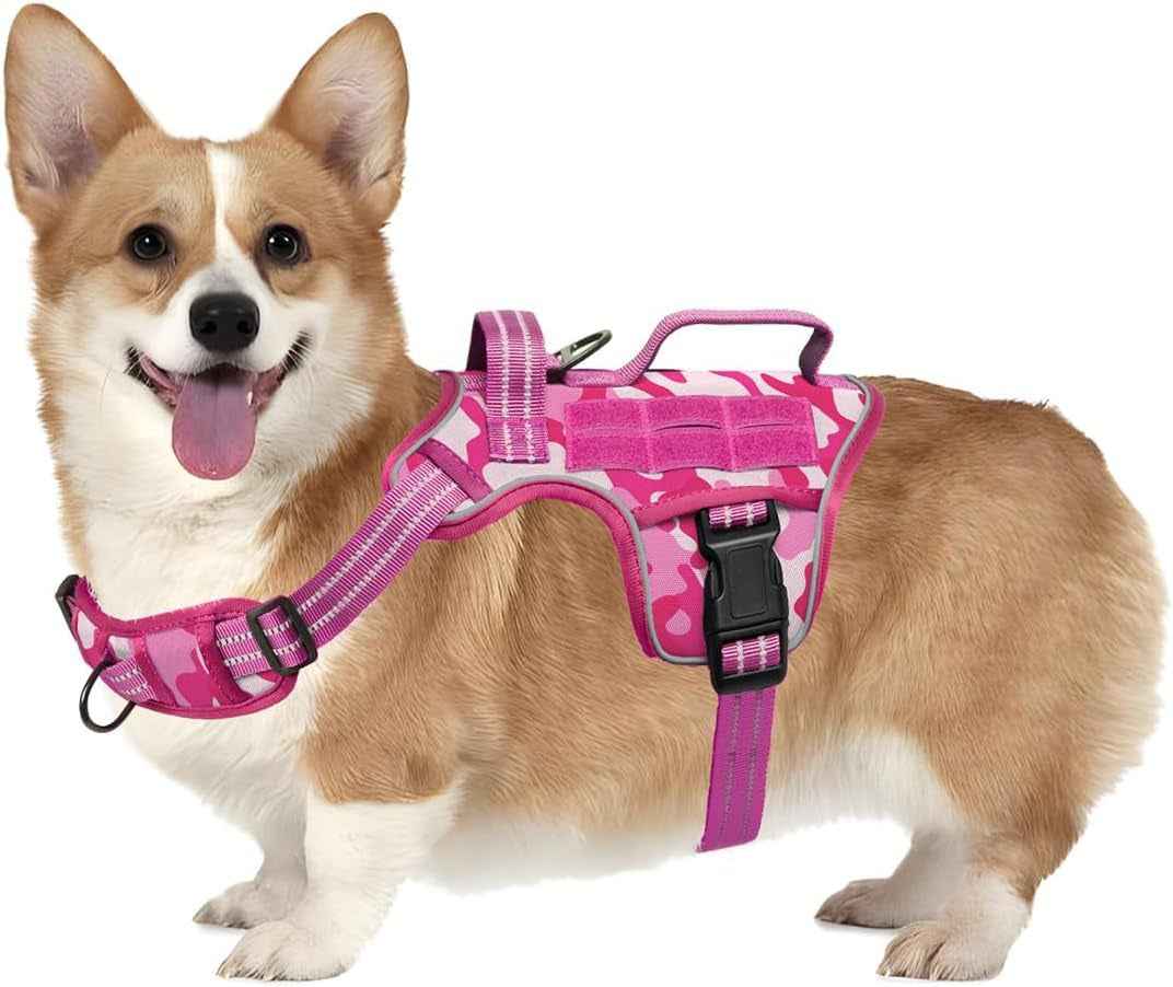 Tactical Dog Harness MOLLE Vest – Camo, S–XL, No-Pull