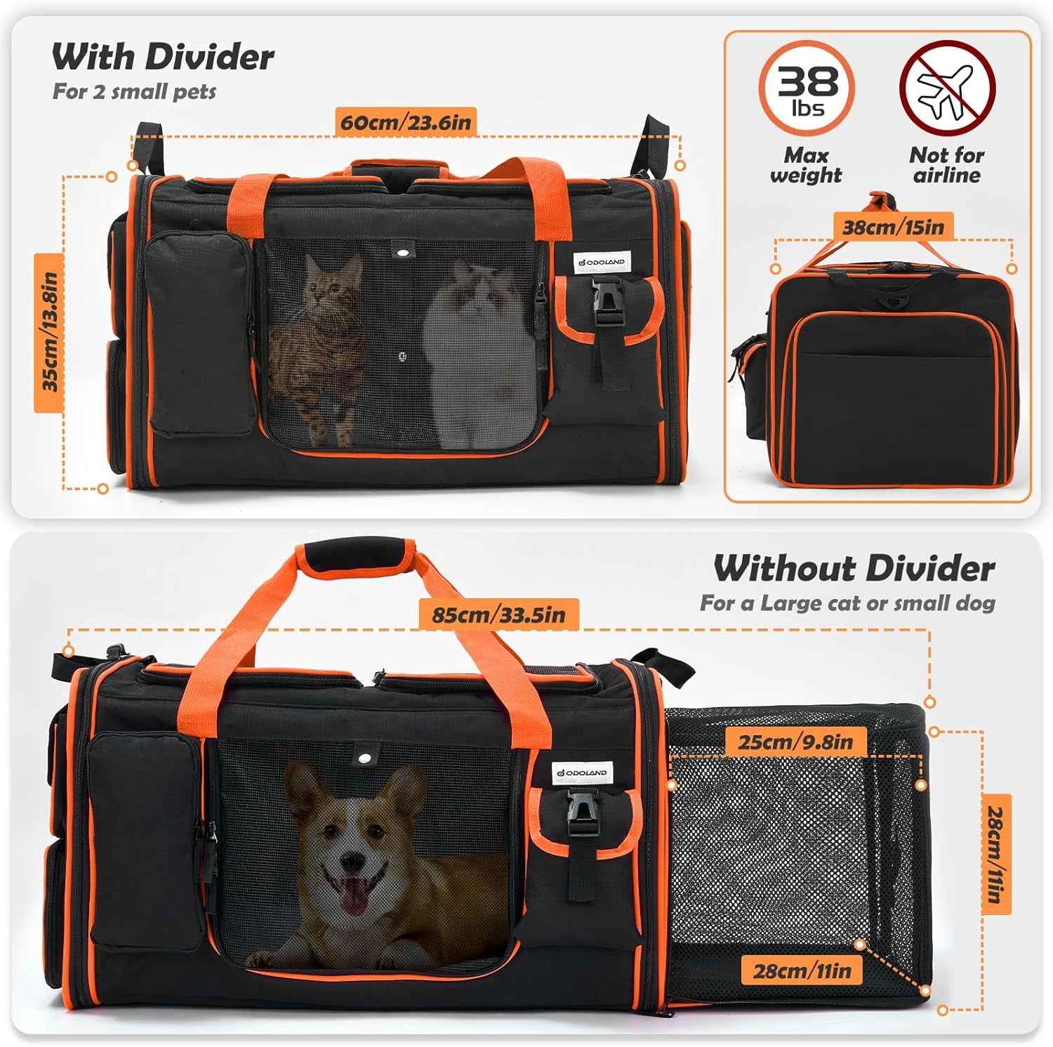 Extra Large Expandable Cat Carrier for 2 Cats with Litter Box