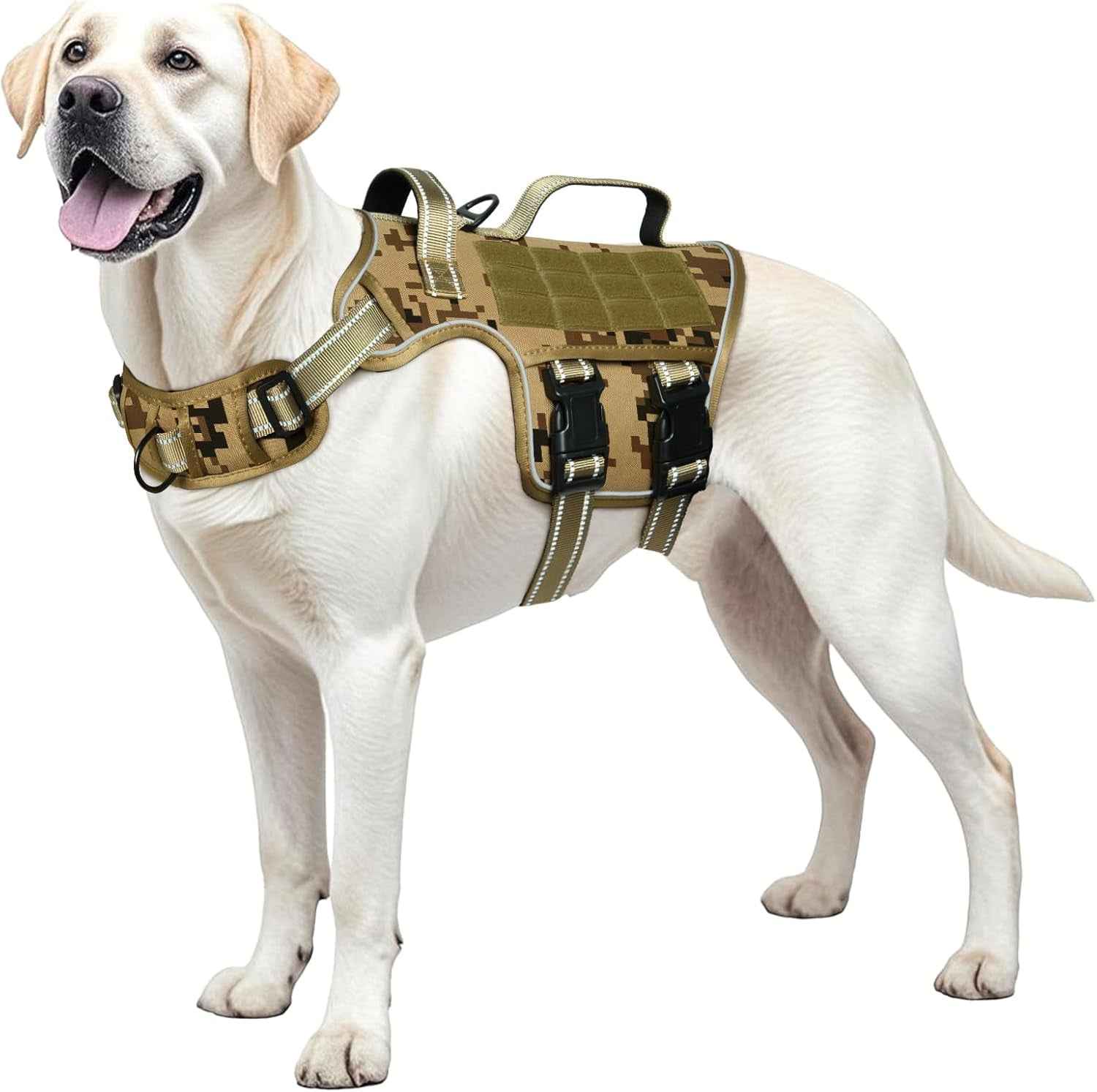 Tactical Dog Harness MOLLE Vest – Camo, S–XL, No-Pull