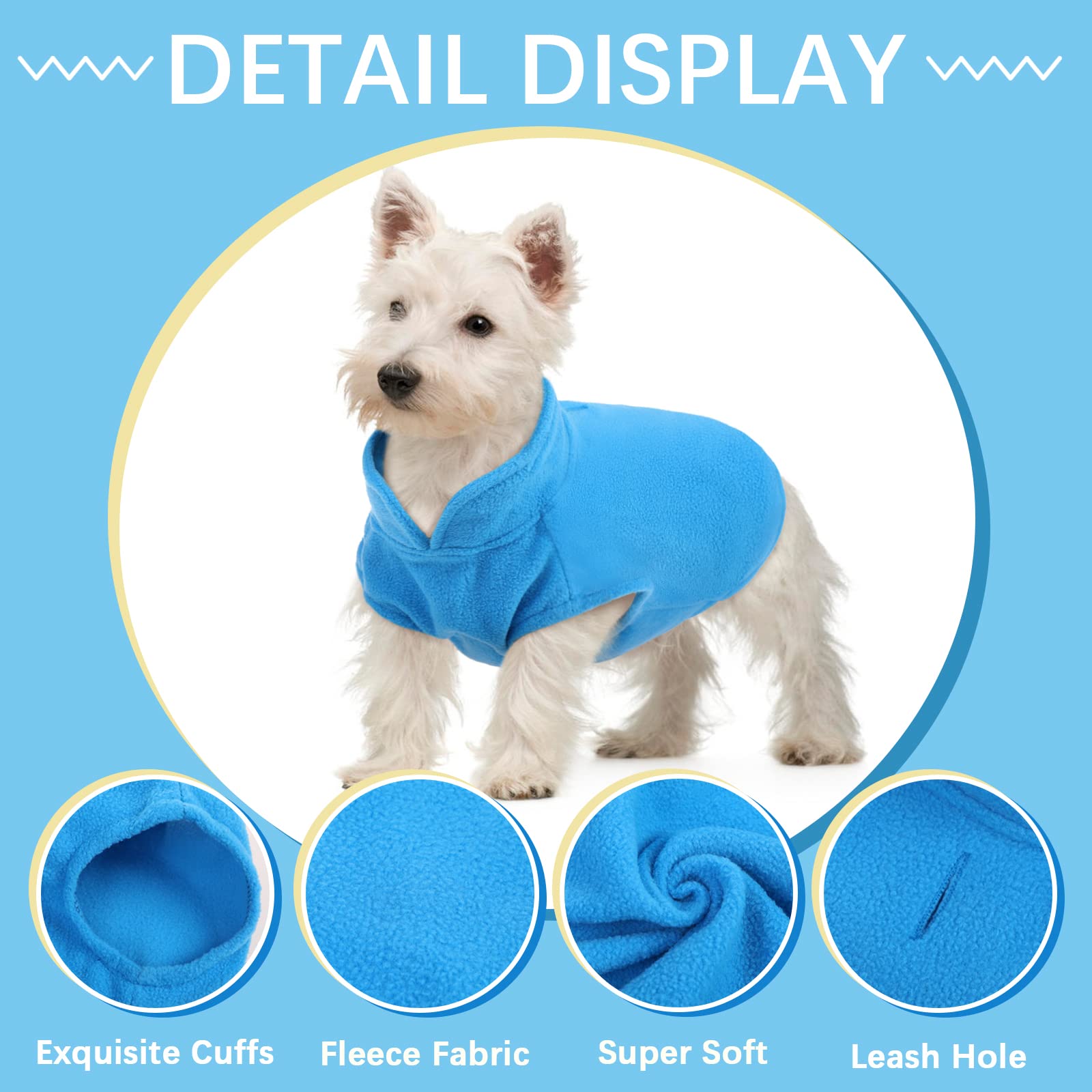 Fuamey Dog Fleece Vest,Warm Sweatshirt Puppy Stretchy Sweater Pullover Dog Turtleneck Coat Dog Winter Jacket With Leash Hole,Doggie Dachshund Sweaters Yorkie Clothes For Small Medium Dogs Blue L