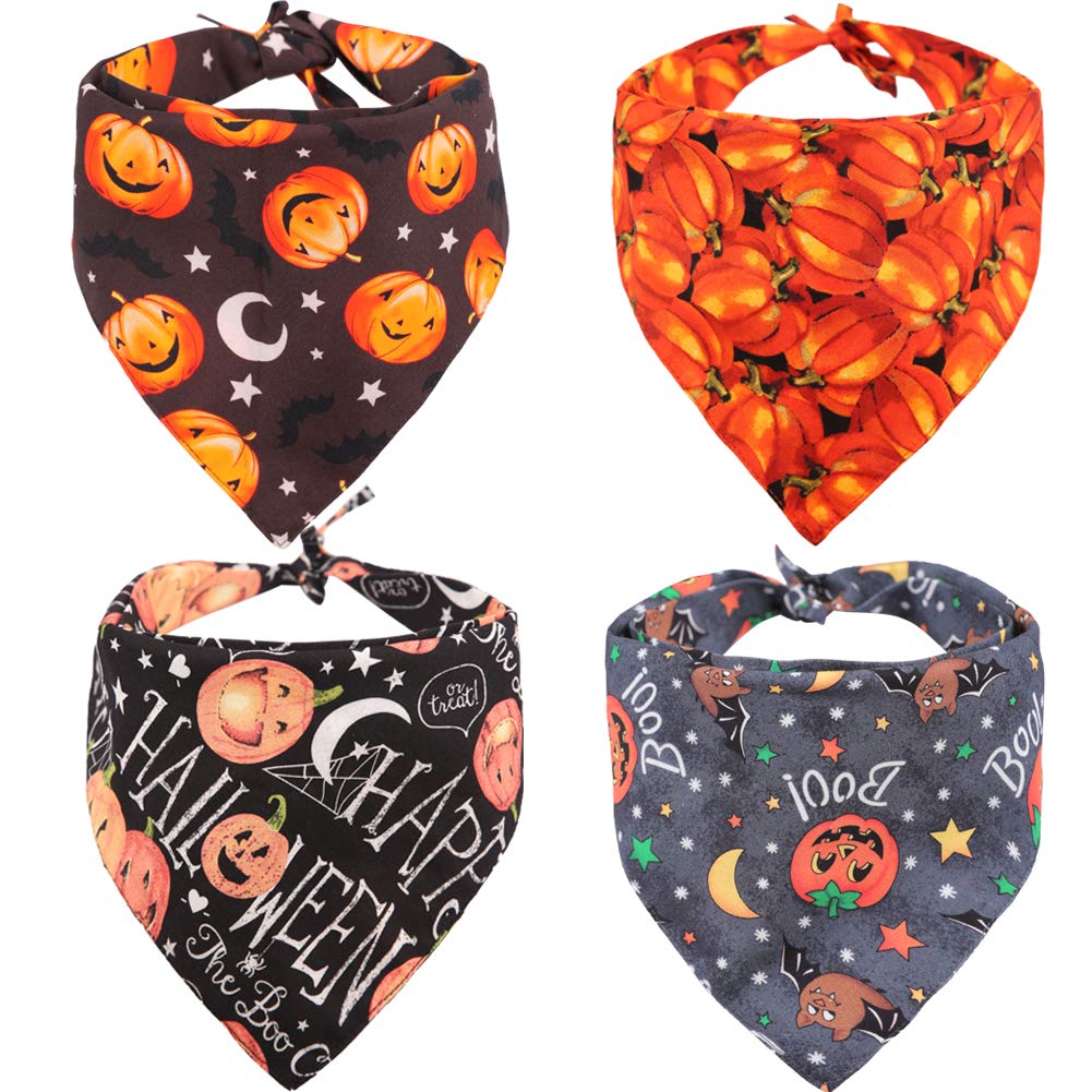 Kzhareen 4 Pcs/Pack Halloween Dog Bandana Pumpkin Reversible Triangle Bibs Scarf Accessories For Dogs Cats Pets Small