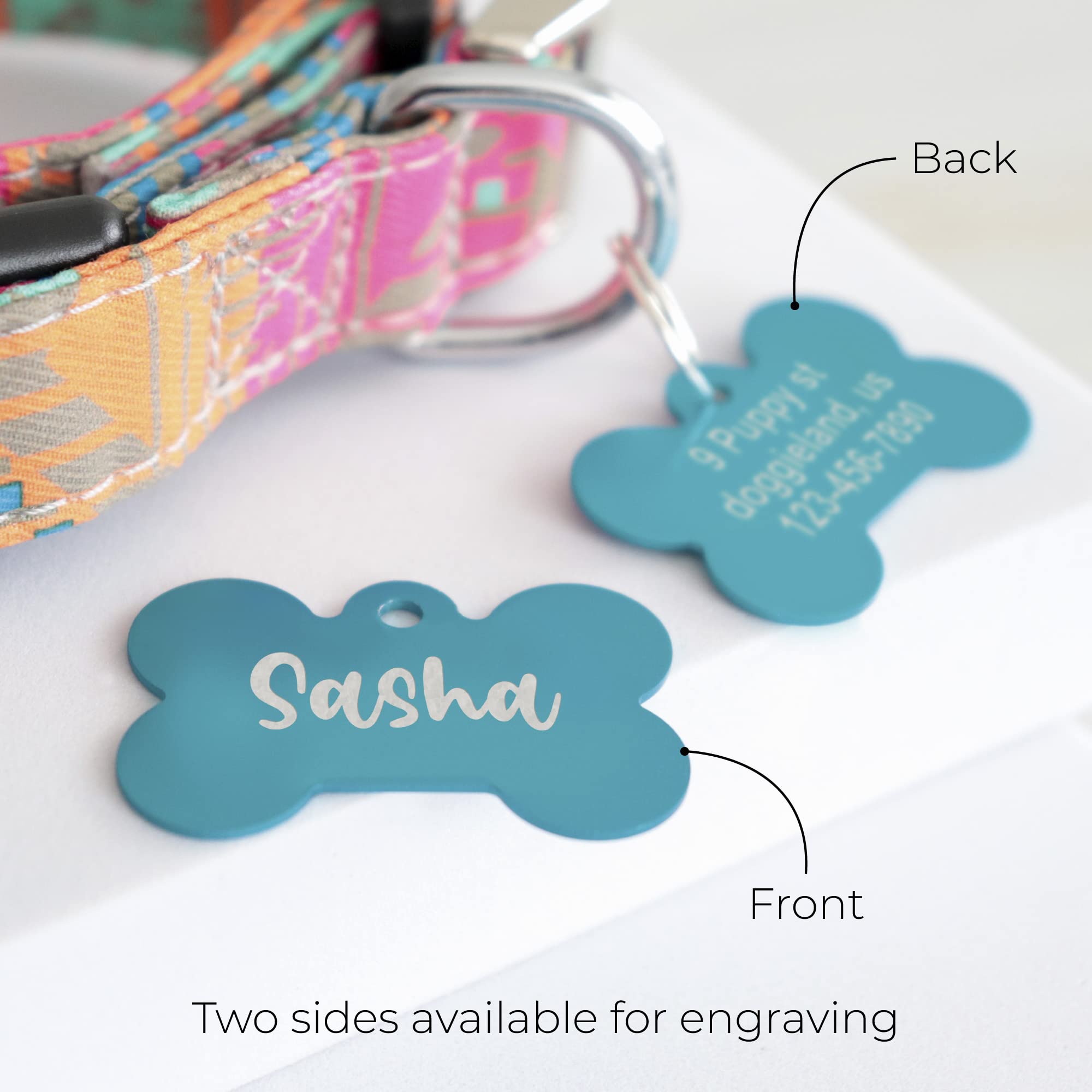 Bone Shape Dog Id Tags Aluminum Custom Laser Engraved Both Sides With Up To 4 Lines Of Text, Dog Name Tags Personalized With Dur