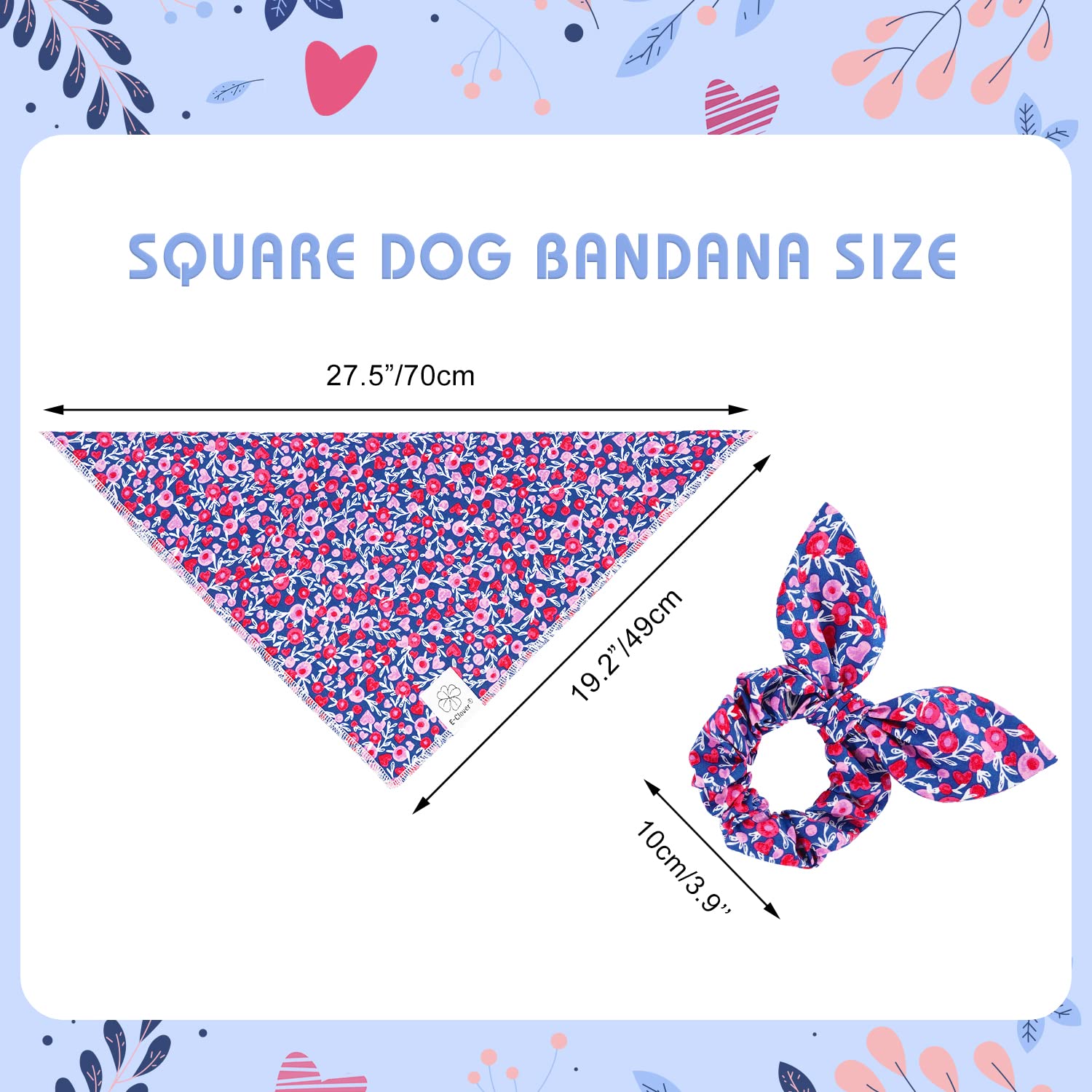 E-Clover Cute Girl Dog Bandanas & Matching Scrunchie Set Heart Dog Bandana Scarf With Bow Hair Ties For Medium Large Dogs Pet Ow
