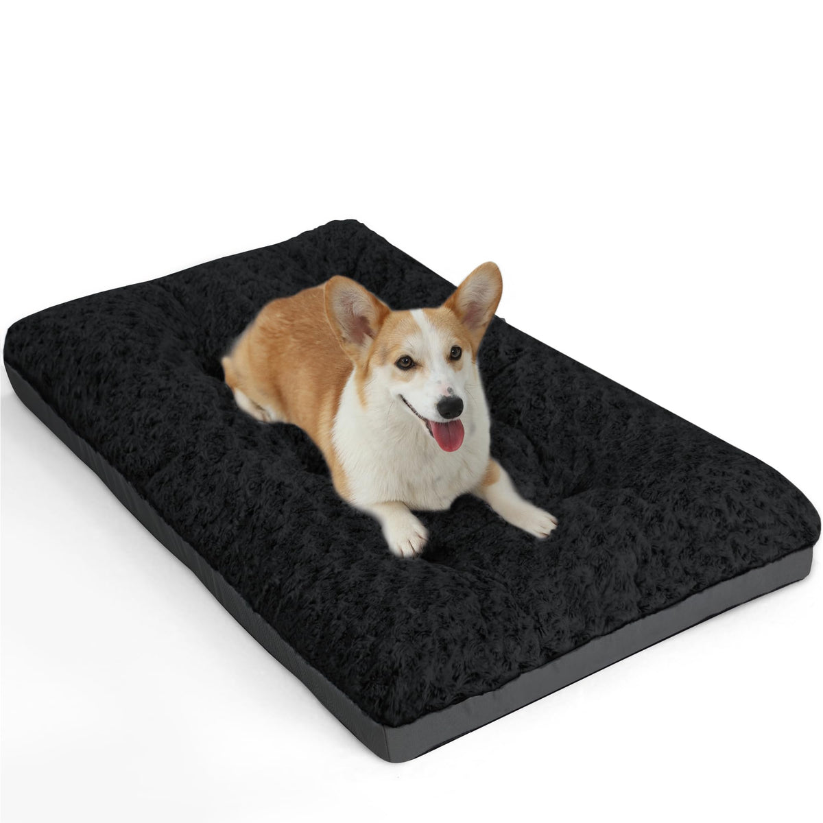 Pocblue Deluxe Washable Dog Bed For Medium Dogs Dog Crate Mat 30 Inch Comfy Fluffy Kennel Pad Anti-Slip For Dogs Up To 40 Lbs, 30' X 19', Black