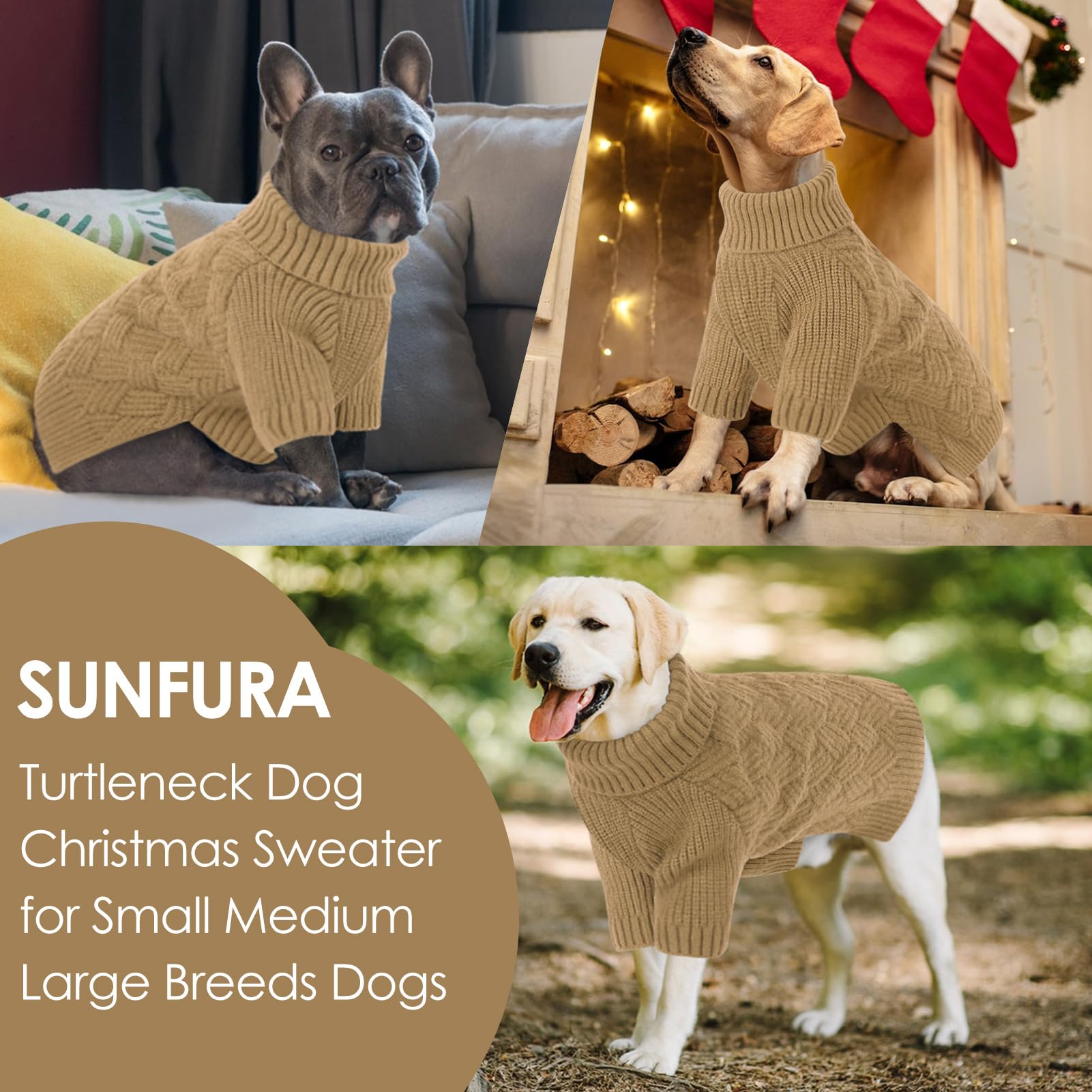 SUNFURA Dog Sweater, Medium Dog Sweater Doggie Pullover for Fall Winter, Fleece Dog Sweaters Christmas Pet Sweatshirt for Holida