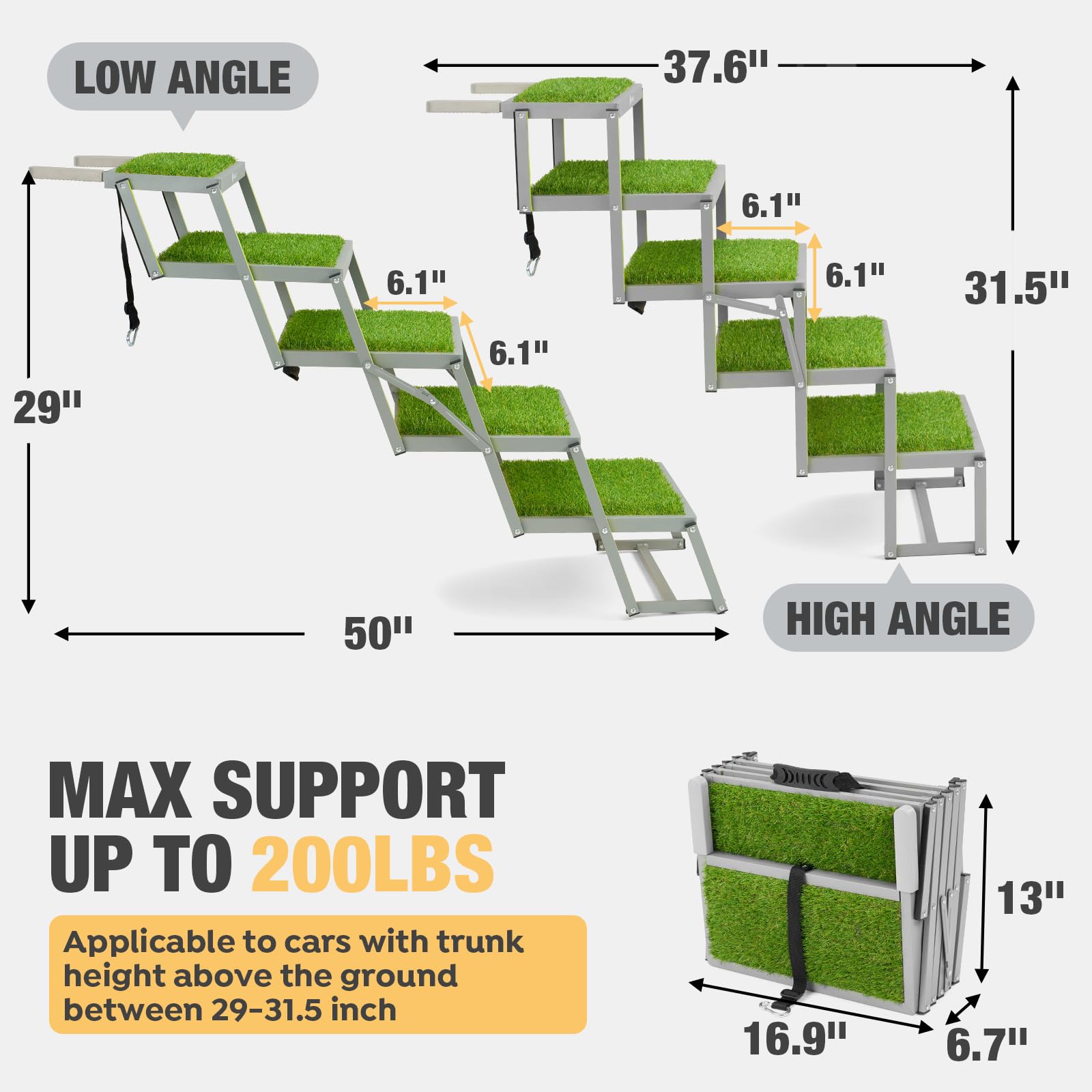 Veehoo Dog Stairs For Car, Aluminum Folding Dog Steps For Truck And Suv, Portable Car Ramp For Large Dogs With Non-Slip Artifici