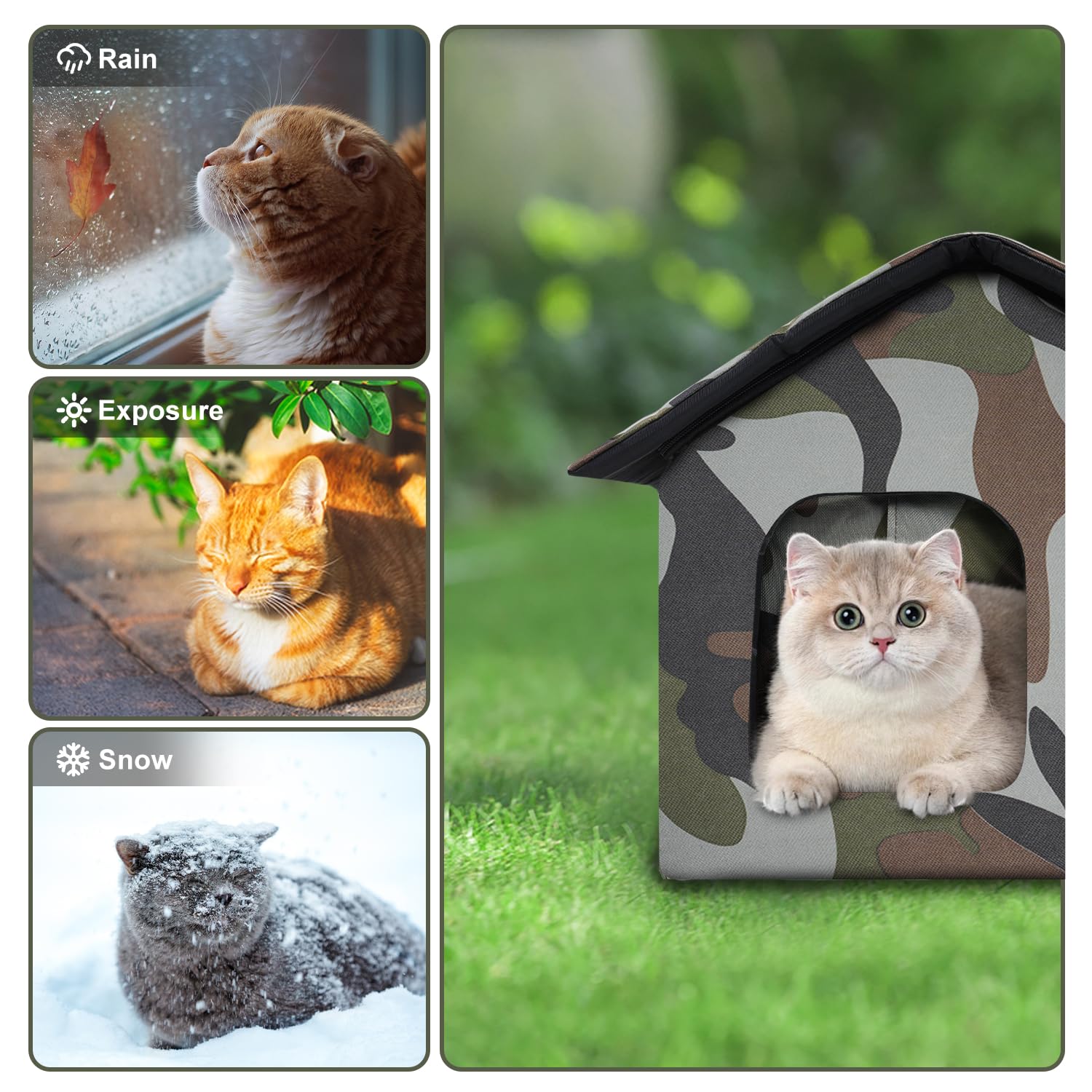 Whdpets Cat House For Outdoor Cats, Weatherproof Feral Cat House With Mat And Doors, Easy To Put Together, Collapsible Warm Pet