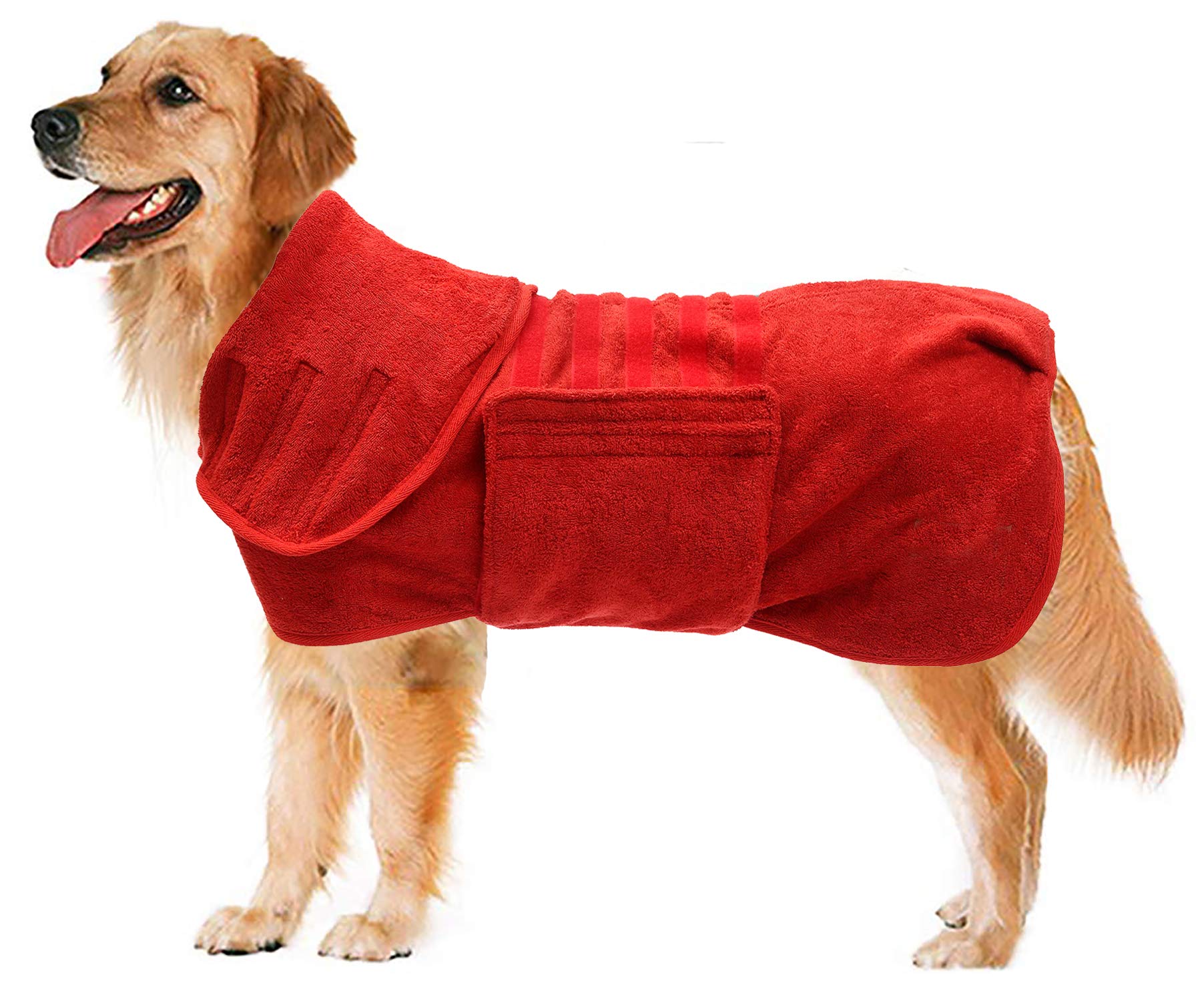 Geyecete Dog Drying Coat -Dry Fast Dog Bag-Microfibre Fast Drying Super Absorbent Pet Dog Cat Bath Robe Towel-Red-Xl
