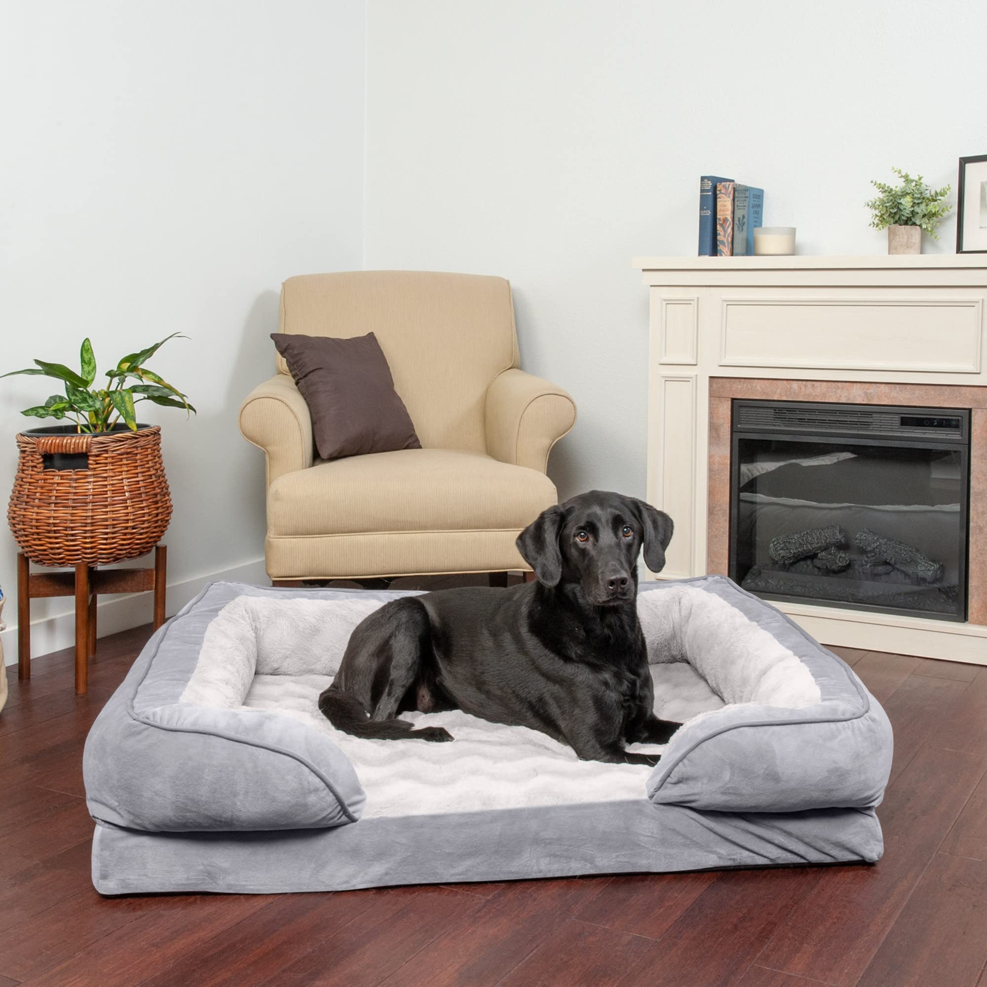 Furhaven Orthopedic Dog Bed For Large Dogs W/ Removable Bolsters & Washable Cover, For Dogs Up To 95 Lbs - Plush & Velvet Waves