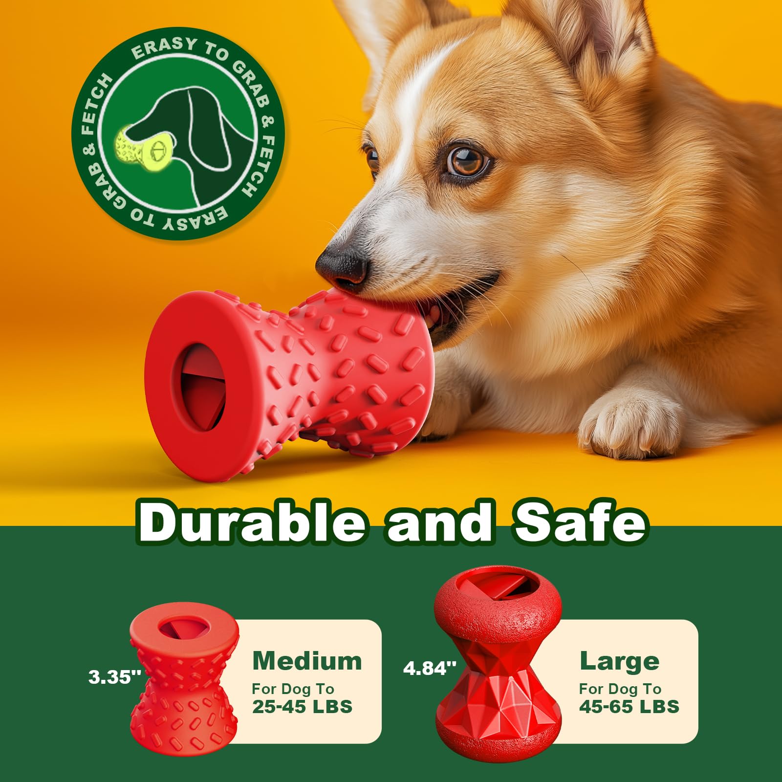 Doudele Puppy Toys, Dog Treat Toy For Traning, Interactive Toy, Treat Dispenser Toy,Natural Rubber Dumbbell Shaped, 2Pcs(Red+Red