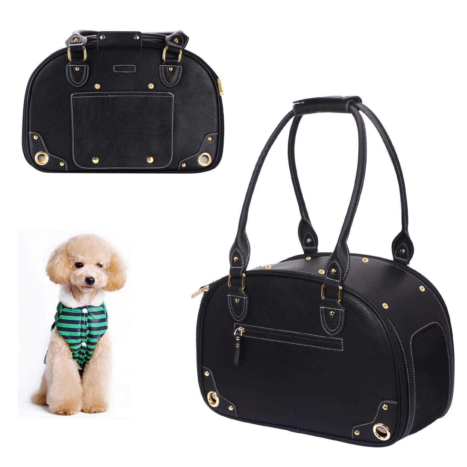 Petshome Dog Carrier Purse, Pet Carrier, Cat Carrier, Foldable Waterproof Premium Pu Leather Pet Travel Portable Bag Carrier For Cat And Small Dog Home & Outdoor Medium Black
