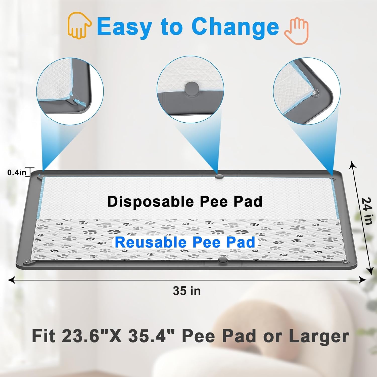 Puppy Pee Pads Holder For Dog Training Pads, Soft Potty Pads Tray With High Edge Leakproof For Floor Protect, 24' X 35' Non-Sk