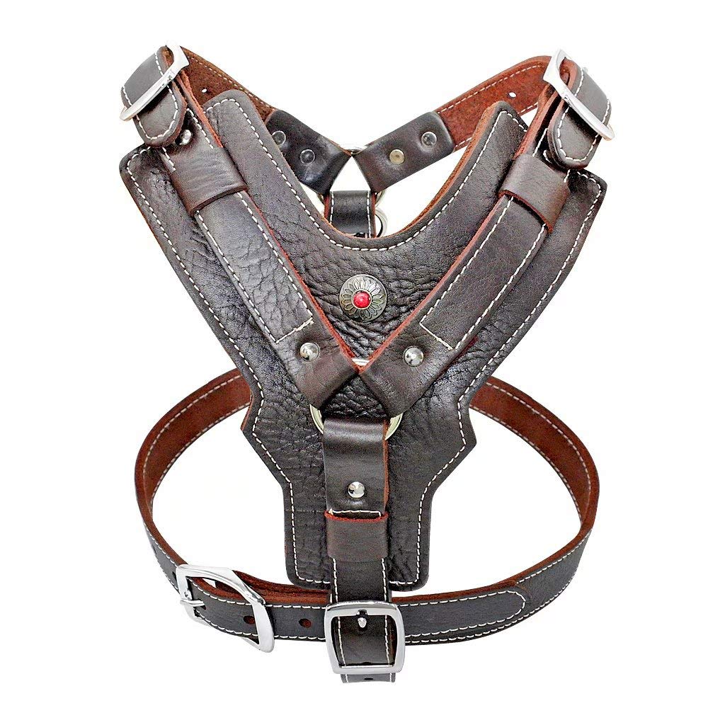 Pet Artist Genuine Leather Large Dog Harness Heavy Duty Vest Soft For Big Dogs Corso/Catahoula/European Doberman/German Shepard/Boxer/Lab/Doberman/Rottweiler/Pit/Rottweiler/Bull Mastiff
