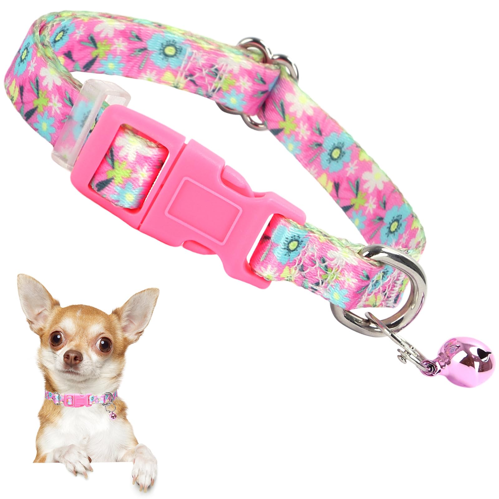 Small Dog Collar With Bell - Durable Nylon Collar For Small Breeds, Adjustable Flower Pattern Collar For Chihuahua Pomeranian Yo