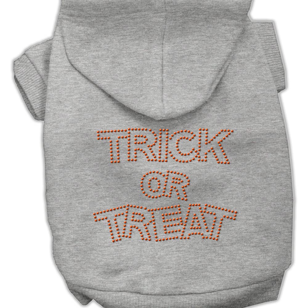 Halloween Pet Dog & Cat Hoodie Rhinestone, &quot;Trick Or Treat&quot; Gray MD (6-10 lbs.)