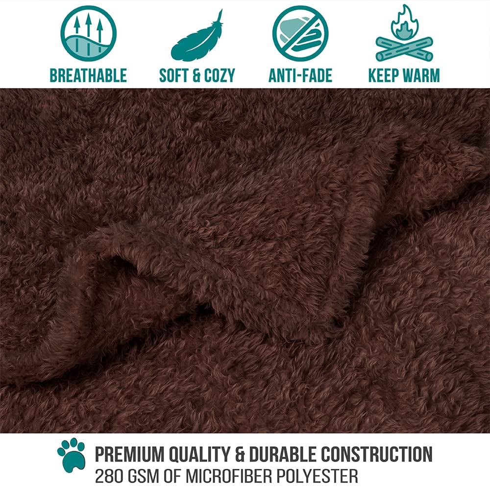 Petami Fluffy Dog Blanket For Medium Large Dog, Pet Blanket For Bed, Sherpa Furniture Couch Cover Protector, Soft Fleece Cat Sofa Throw, Shag Plush Reversible Washable For Puppy Kitten, Brown 40X60