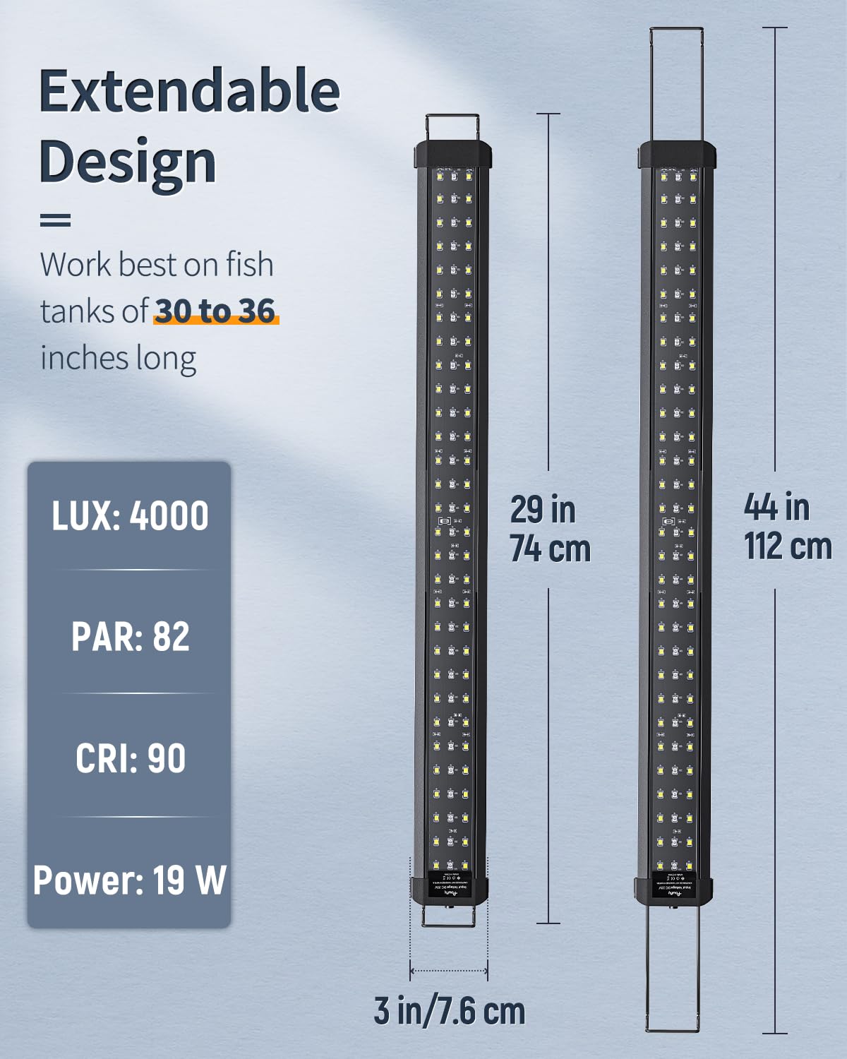 Pawfly 21W Aquarium Led Light For 30 To 36 Inch Extendable Fish Tank Light With Full Spectrum Brilliant White Blue Red Lights Wi