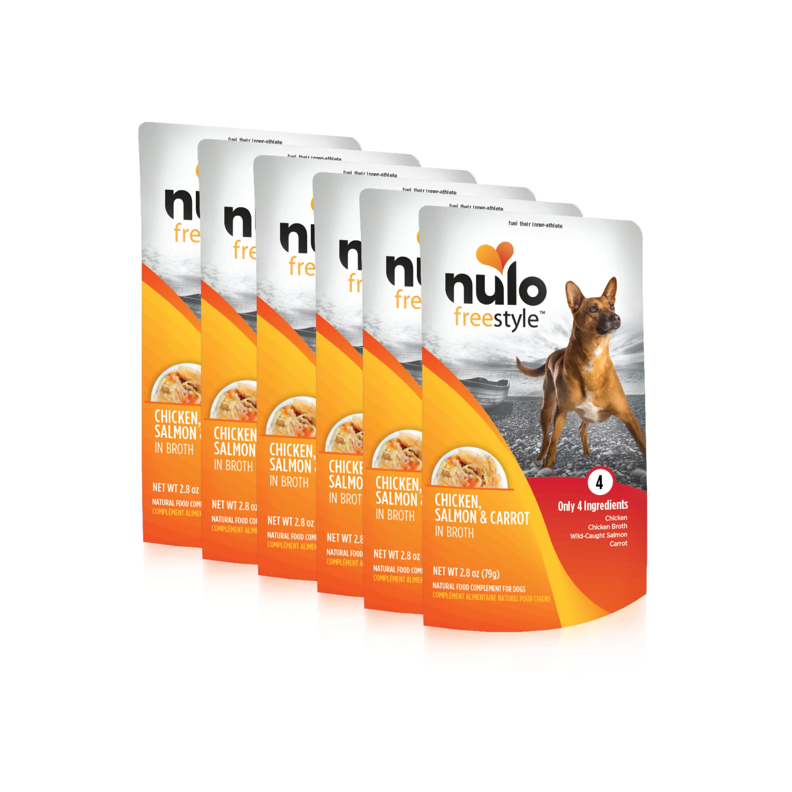 Nulo Freestyle Chicken, Salmon & Carrot in Broth Real Meat Dog Food Topper, 2.8 Ounce (Pack of 6)