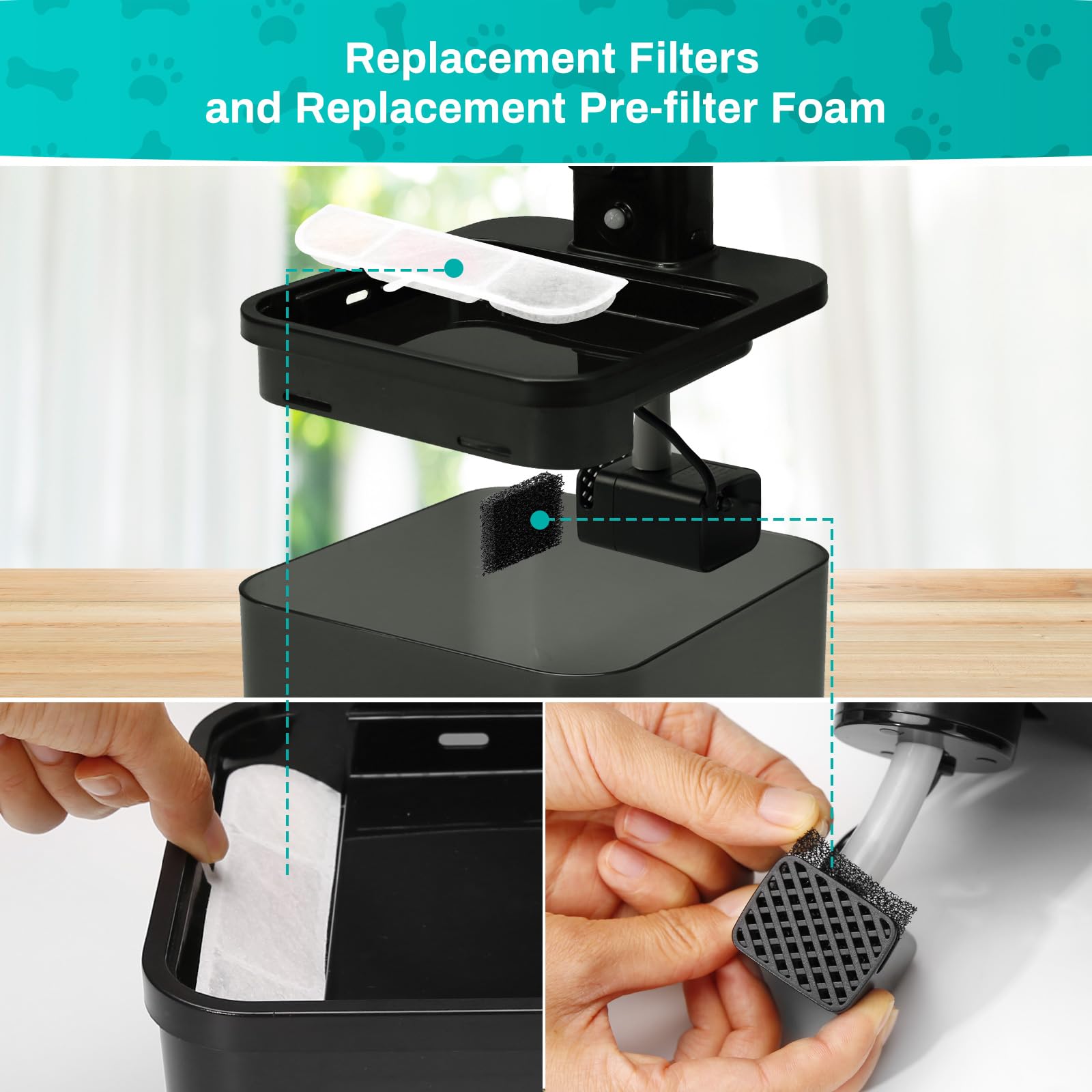 Cat Fountain Filter, 6 Packs Replacement Filters For Battery Operated Cat Water Fountain, 6 Pcs Pet Fountain Filter & 6 Pcs Spon