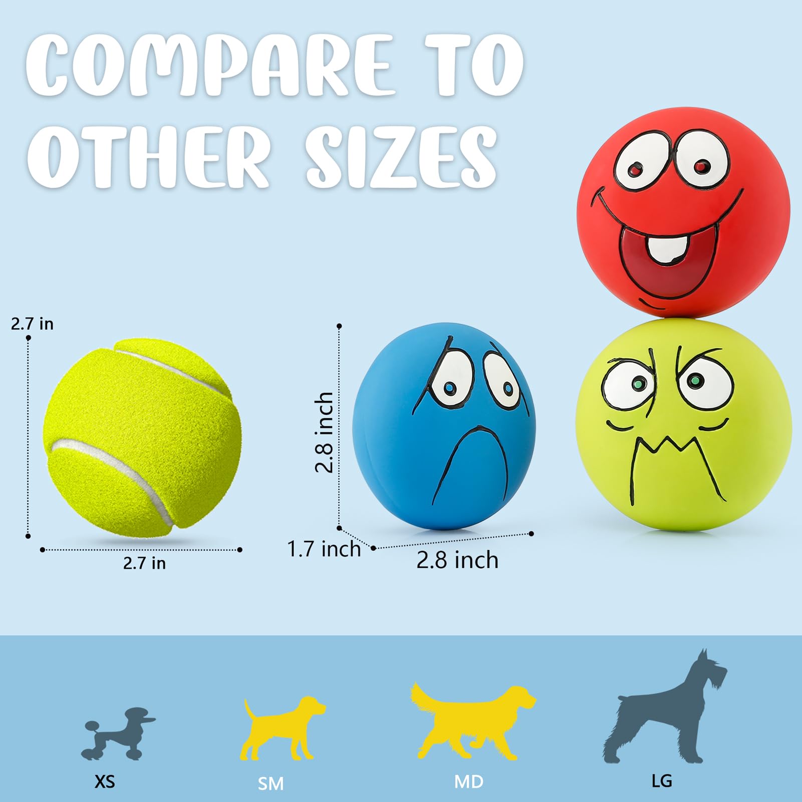 HDSX 4 Pack 2.8'' Smiley Face Squeaky Dog Toys Soft Dog Balls Latex Rubber Squeak Dog Toys for Small Medium Puppy Pet Dogs (Emoj