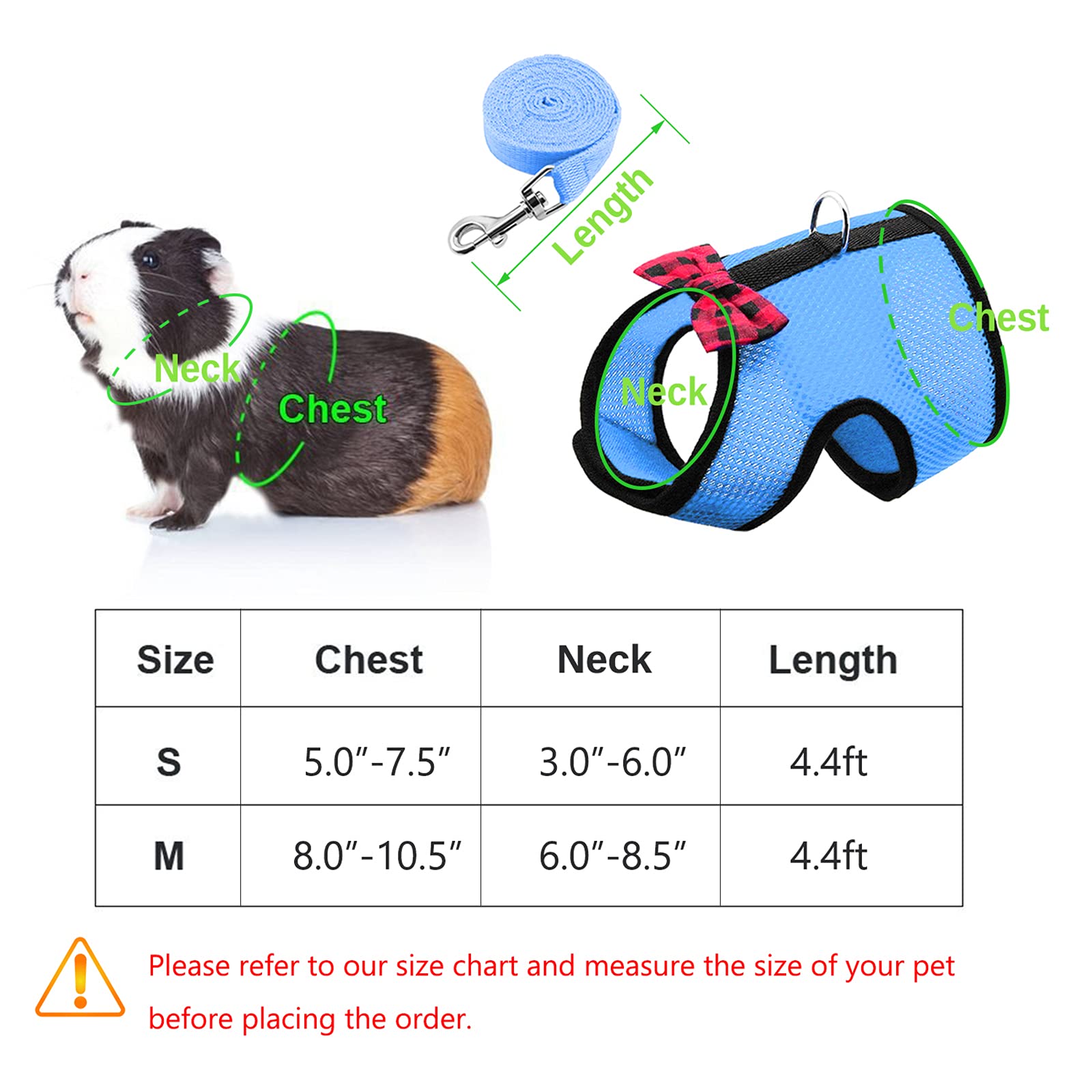 Rypet Guinea Pig Harness And Leash - Soft Mesh Small Animal Harness With Safe Bell, No Pull Comfort Padded Vest For Guinea Pigs, Ferret, Chinchilla And Similar Small Animals
