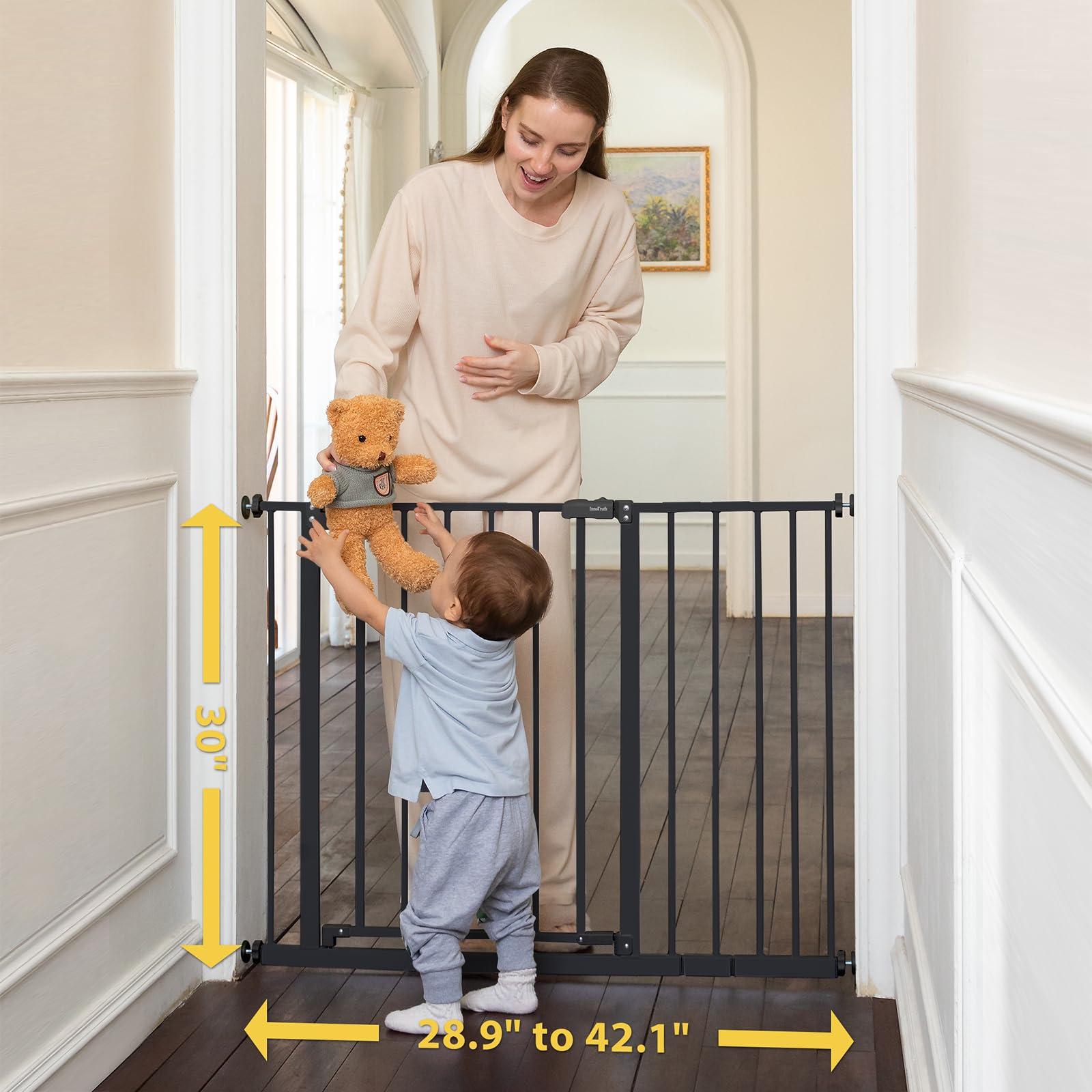 Mom's Choice Award-InnoTruth Baby Gate for Stairs, 28.9-42.1'' Wide Dog Gate Indoor for Doorways, 30'' Tall Pet Gate for Dogs Ea