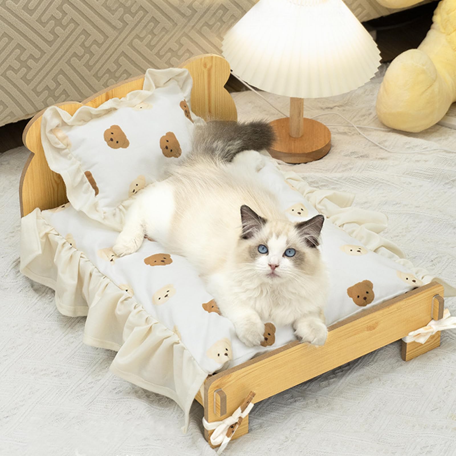Siyingsaery Elevated Cat Bed For Indoor Cats: Natural Wooden Cat Hammock Bed With Raised Legs Washable Mattress Pillow For Small