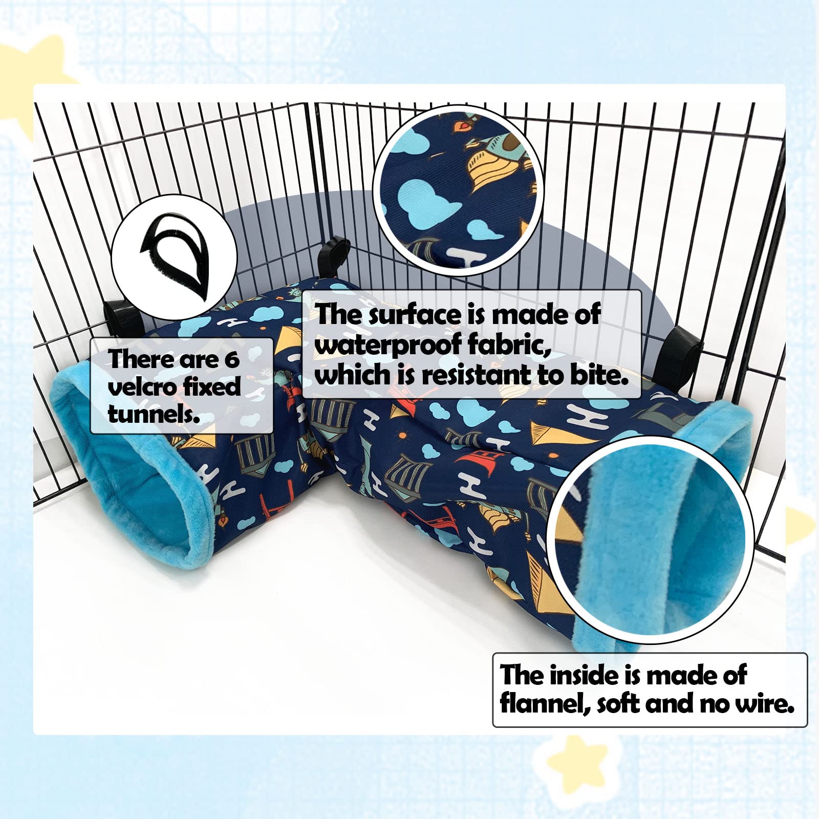 Ferret Cage Accessories Tunnel Tube Corner Hide Fleece Hideaway Bed Hammock Bed For Guinea Pig (Blue)