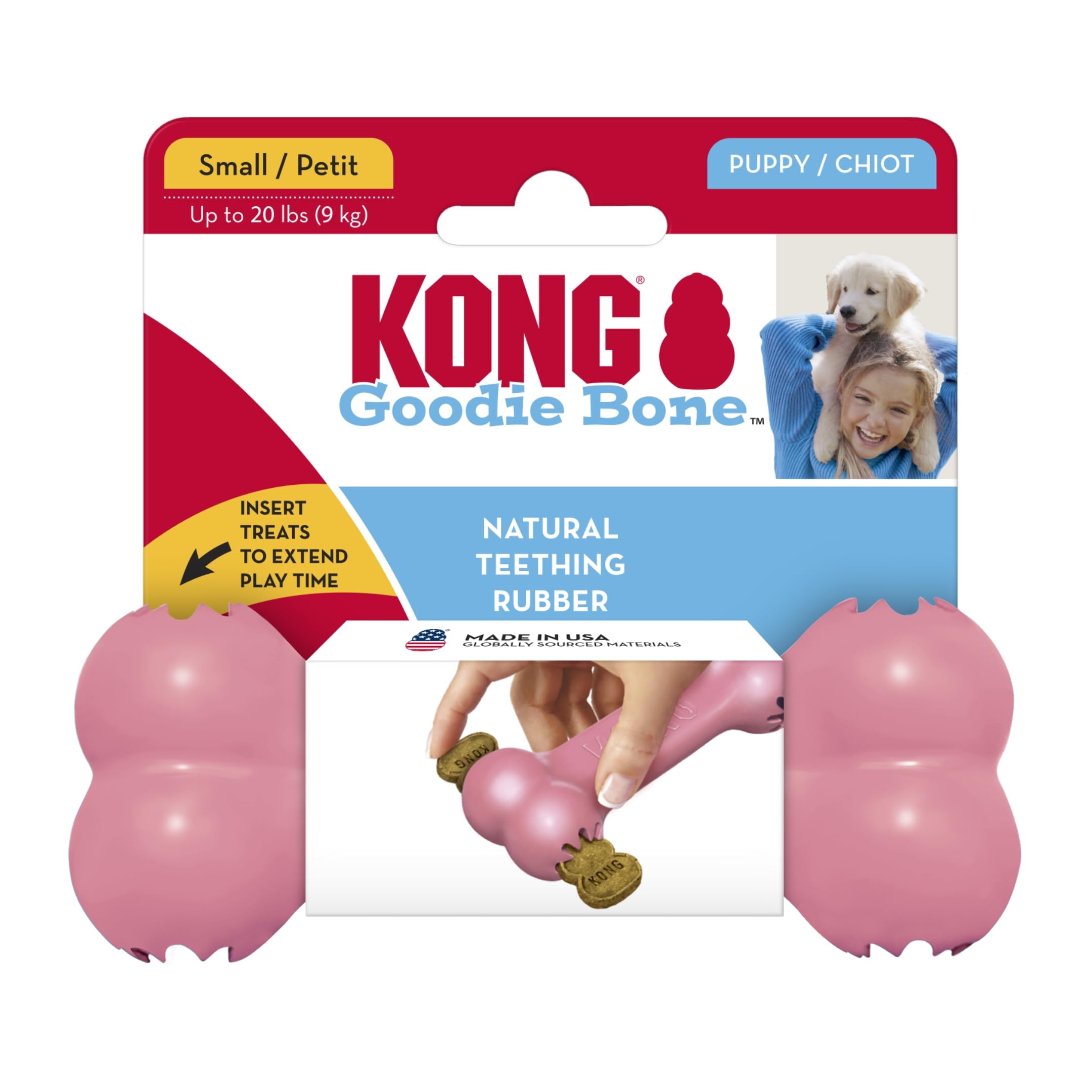 Kong Puppy Goodie Bone - Stuffable Dog Toy For Small Puppy - Natural Rubber Chew Toy For Puppies - Small Dog Toy For Teething Puppies - For Small Puppies - Pink
