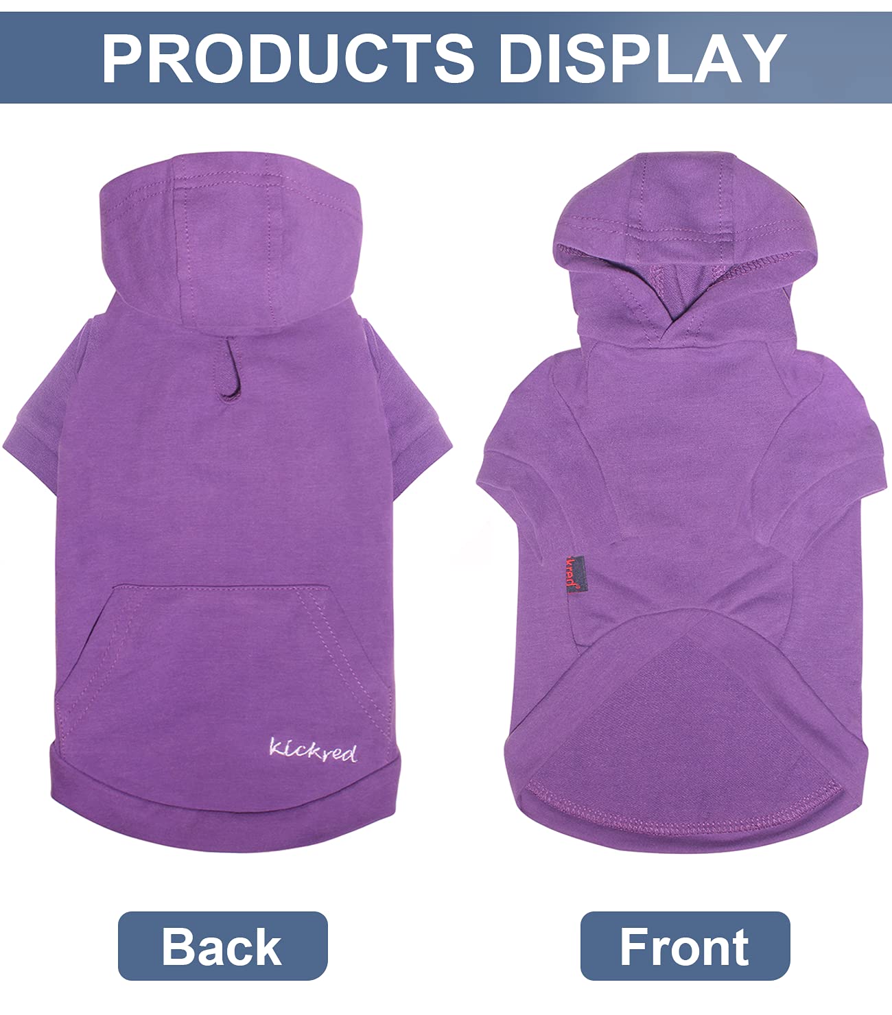 Kickred Basic Dog Hoodie Sweatshirts, Pet Clothes Hoodies Sweater With Hat And Leash Hole, Soft Cotton Outfit Coat For Large Medium Small Dogs, M