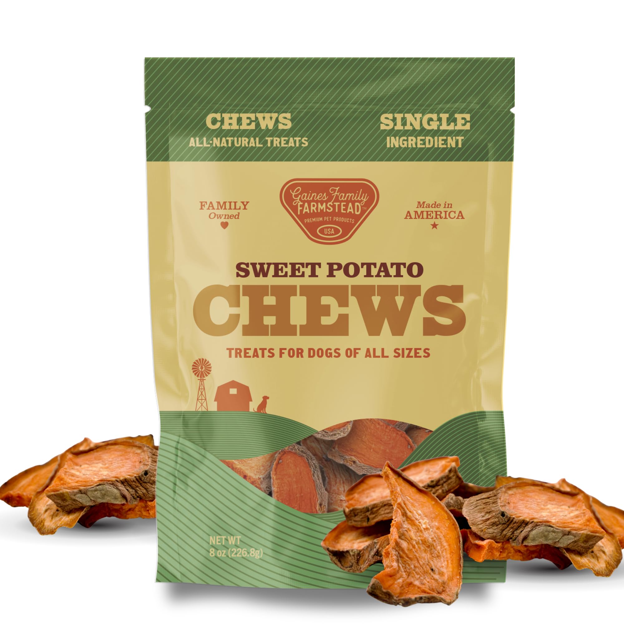 Gaines Family Farmstead Sweet Potato Chews for Dogs - 8 oz Bag, Single Ingredient, Dehydeated Sweet Potato Dog Treats, High Fibe
