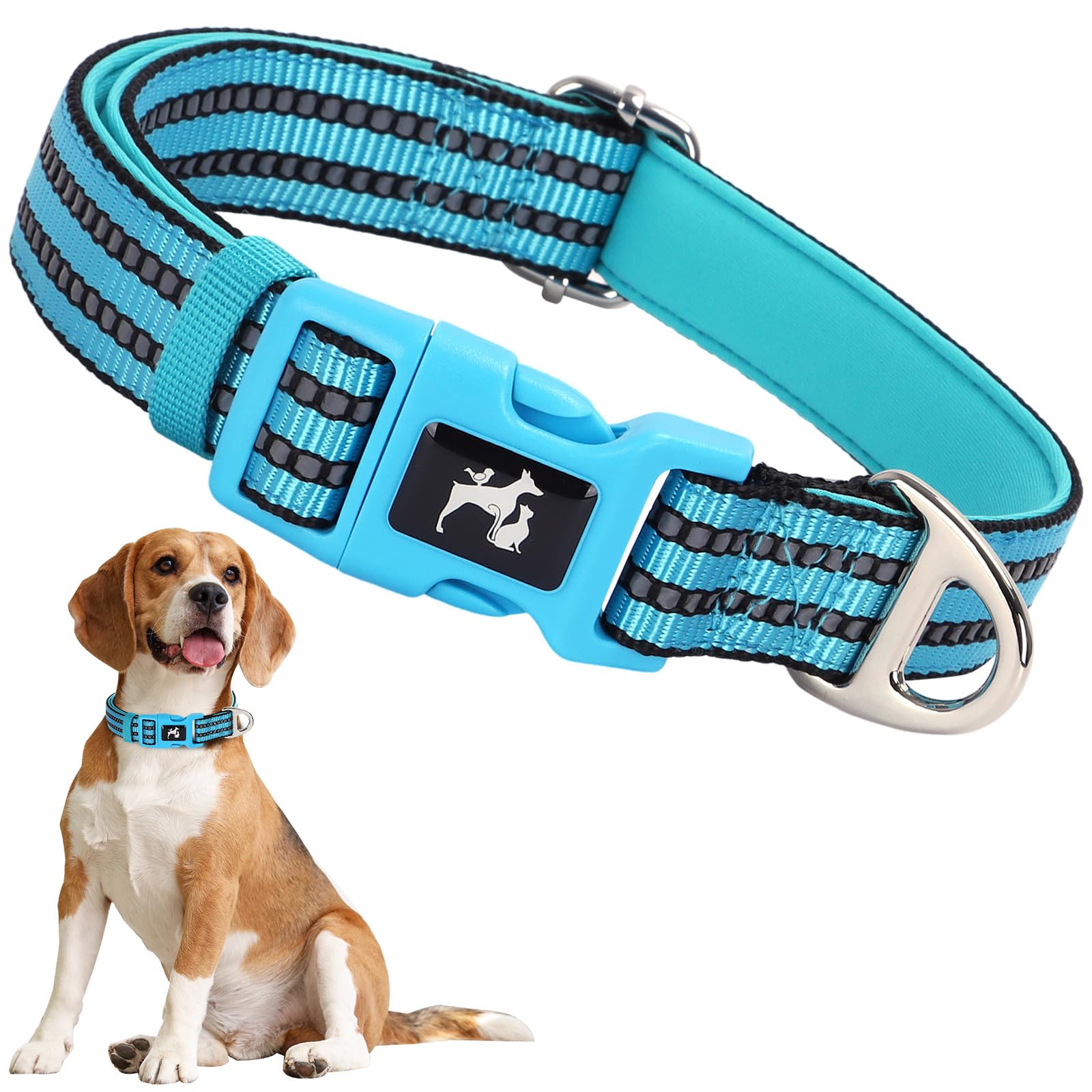 Onefojojo Reflective Large Dog Collar - Adjustable Padded Comfort With Heavy-Duty Metal D-Ring, Night Safety Collar For Big Bree